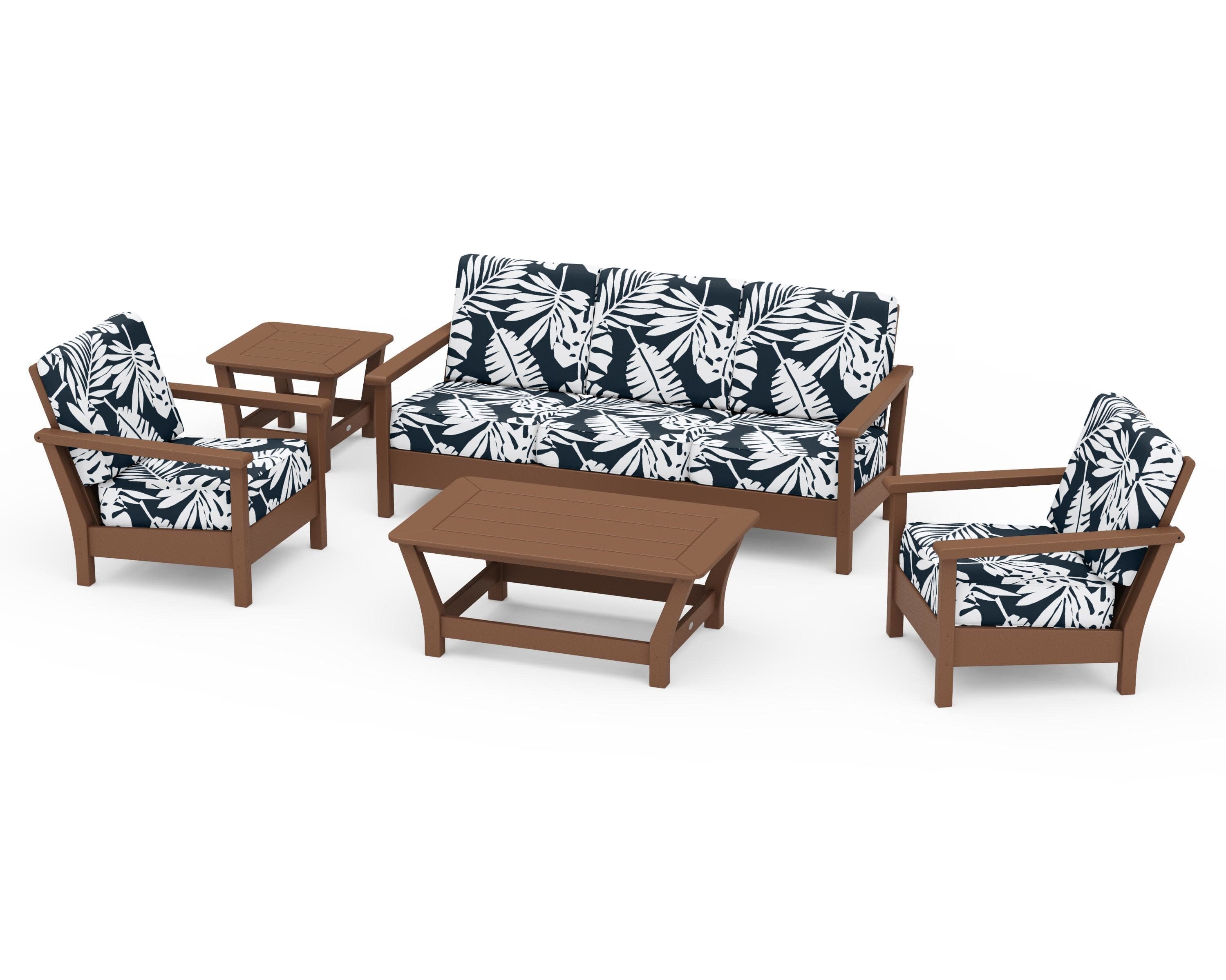 Harbour 5-Piece Deep Seating Set in Teak / Leaf Marine Indigo