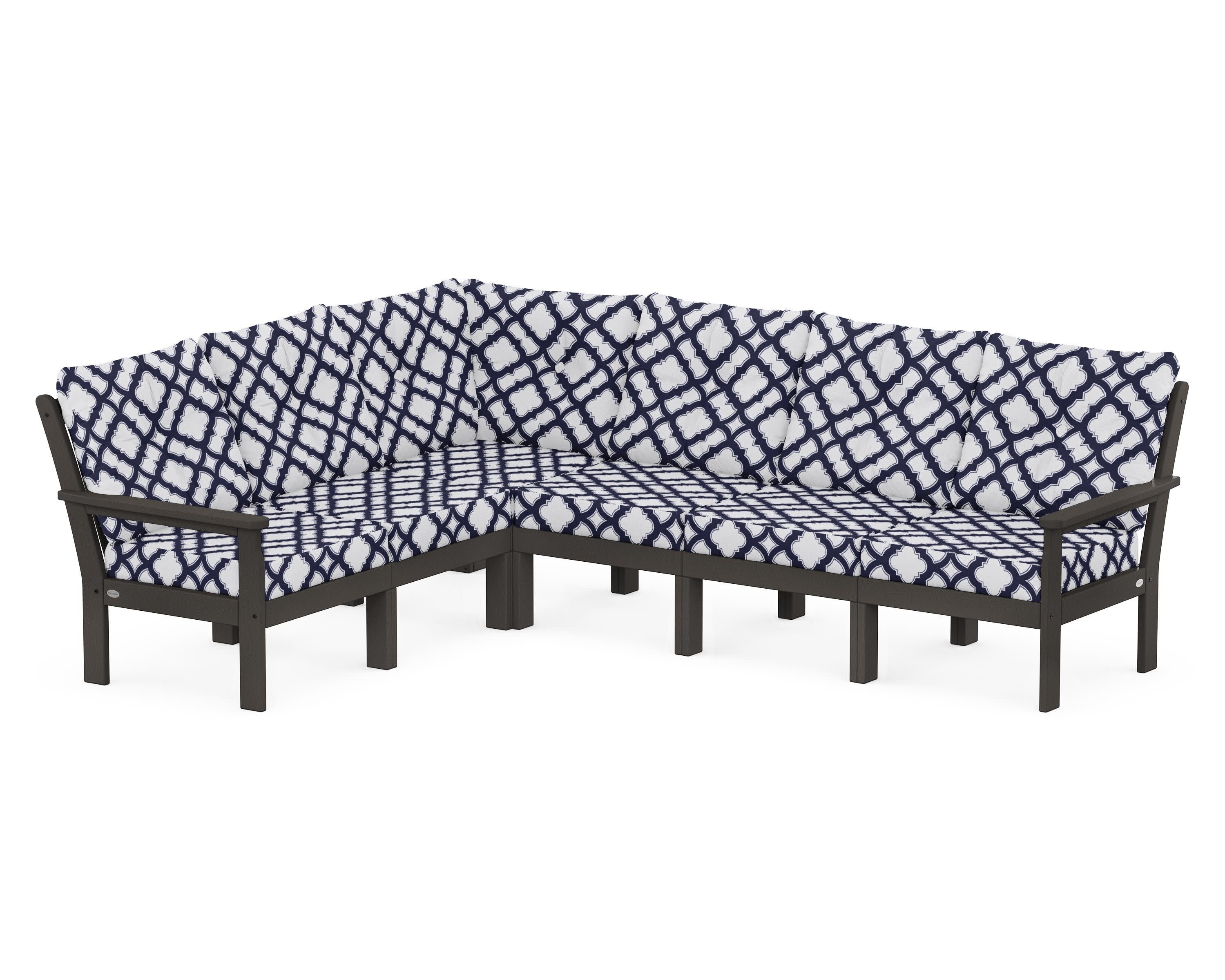 Vineyard 6-Piece Sectional in Vintage Coffee / Trellis Navy