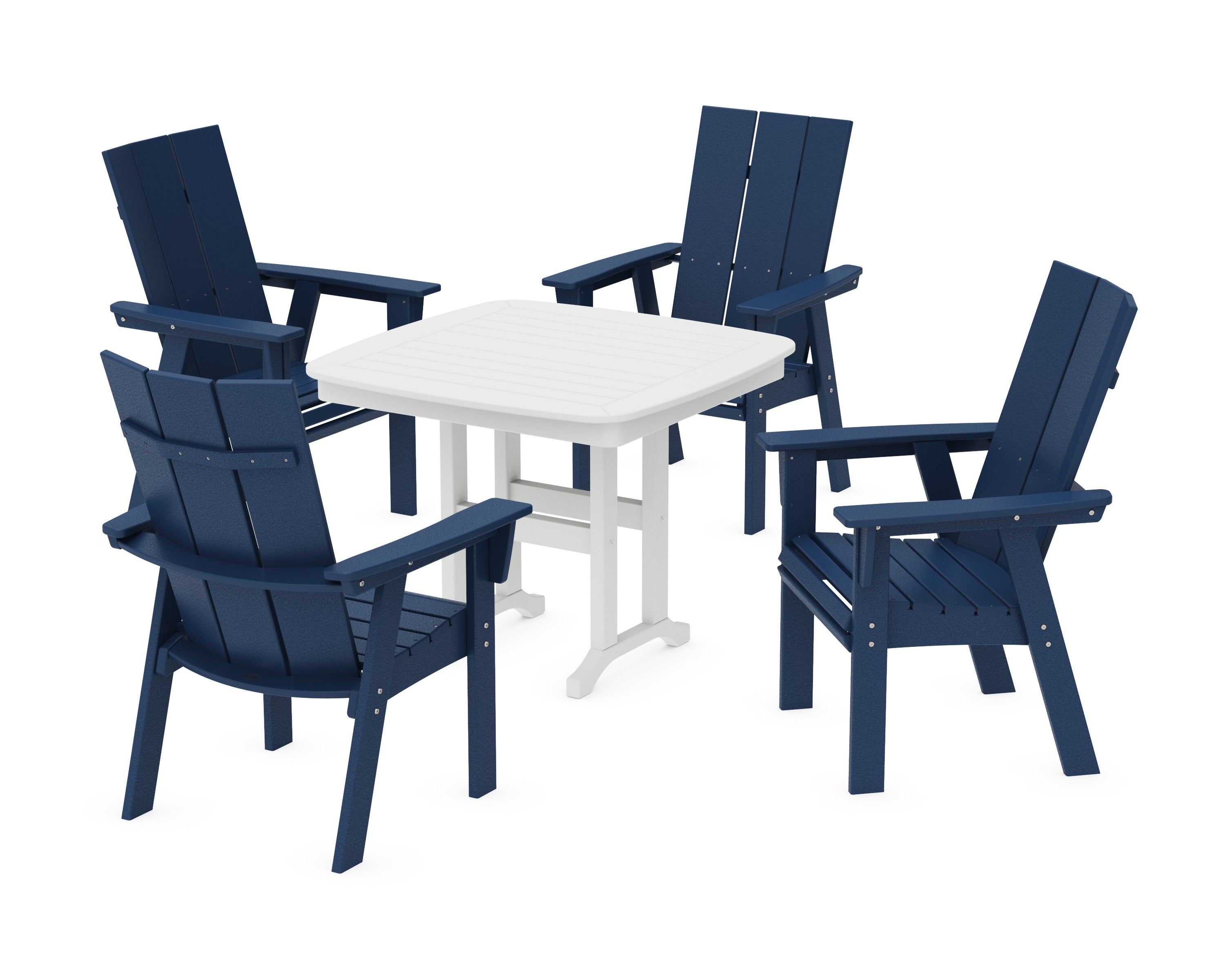 Modern Curveback Adirondack 5-Piece Dining Set in Navy / White