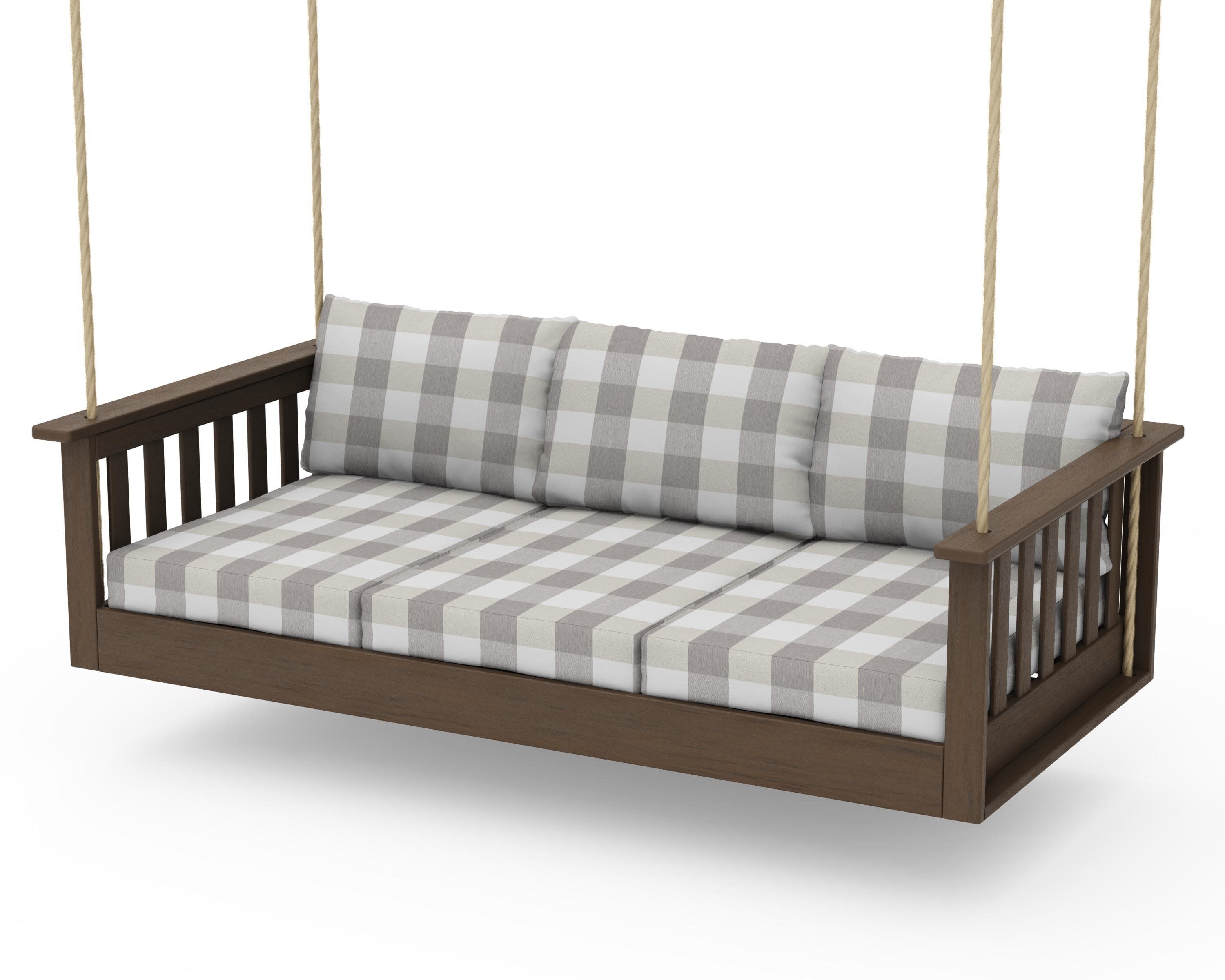 Vineyard Daybed Swing in Kona / Buffalo Plaid Grey Mist