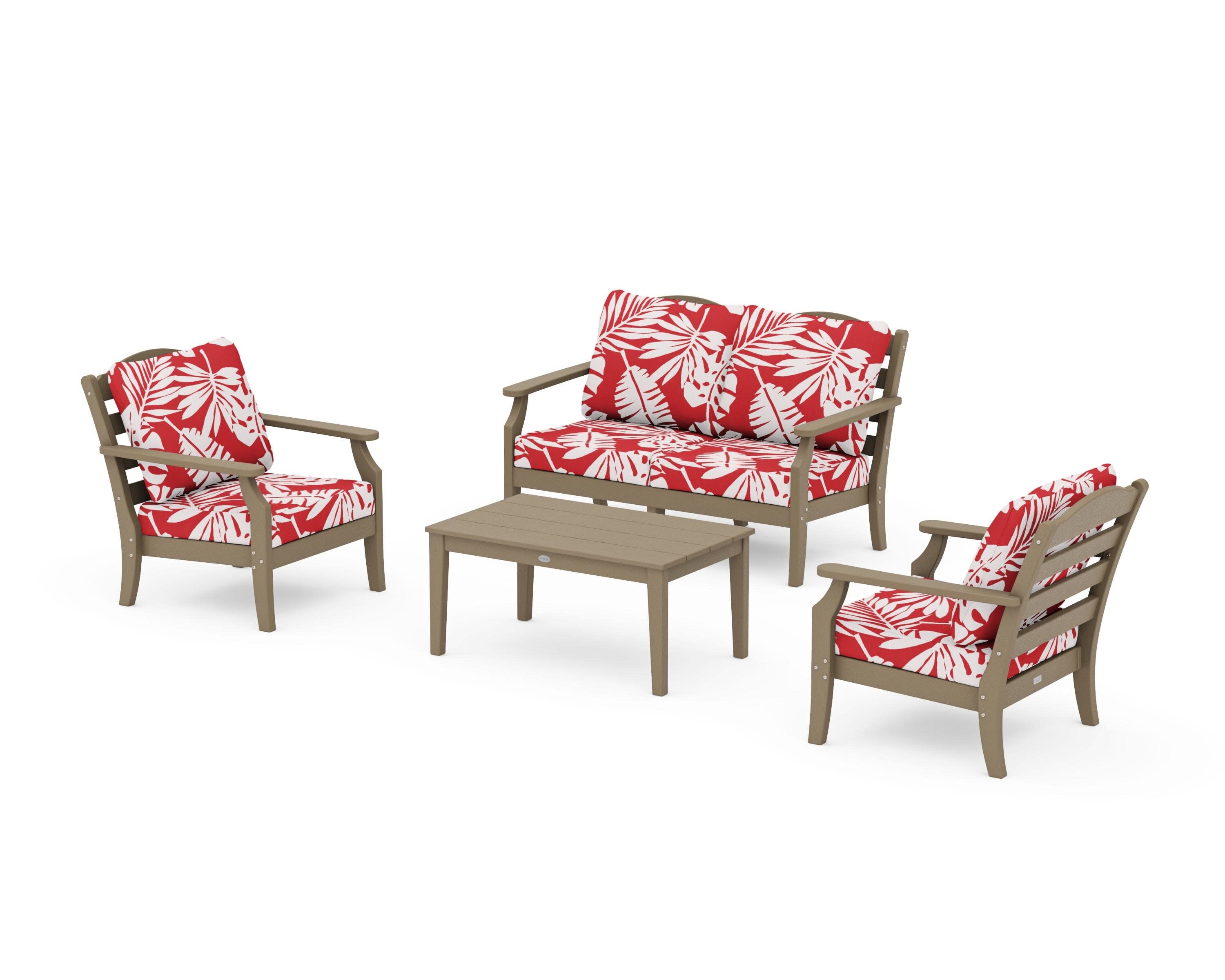 Savannah 4-Piece Deep Seating Set with Loveseat in Vintage Sahara / Leaf Crimson