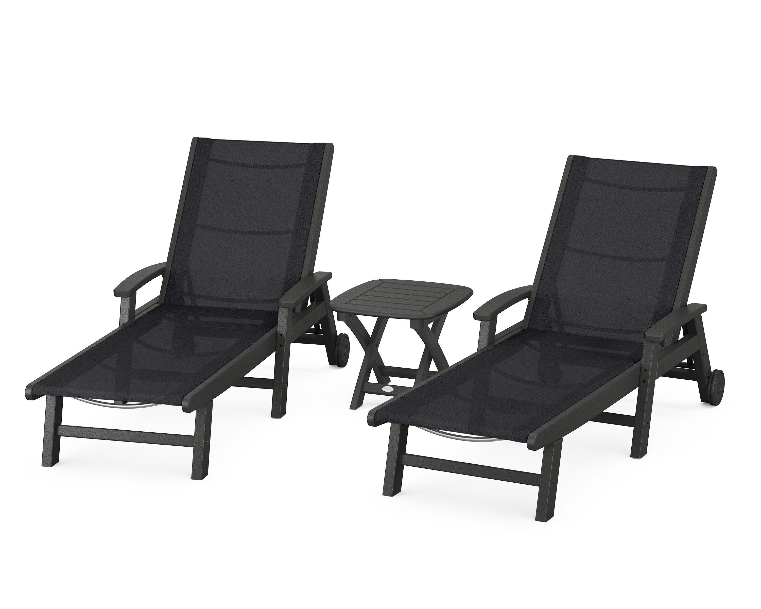 Coastal 3-Piece Wheeled Chaise Set in Black / Black Sling