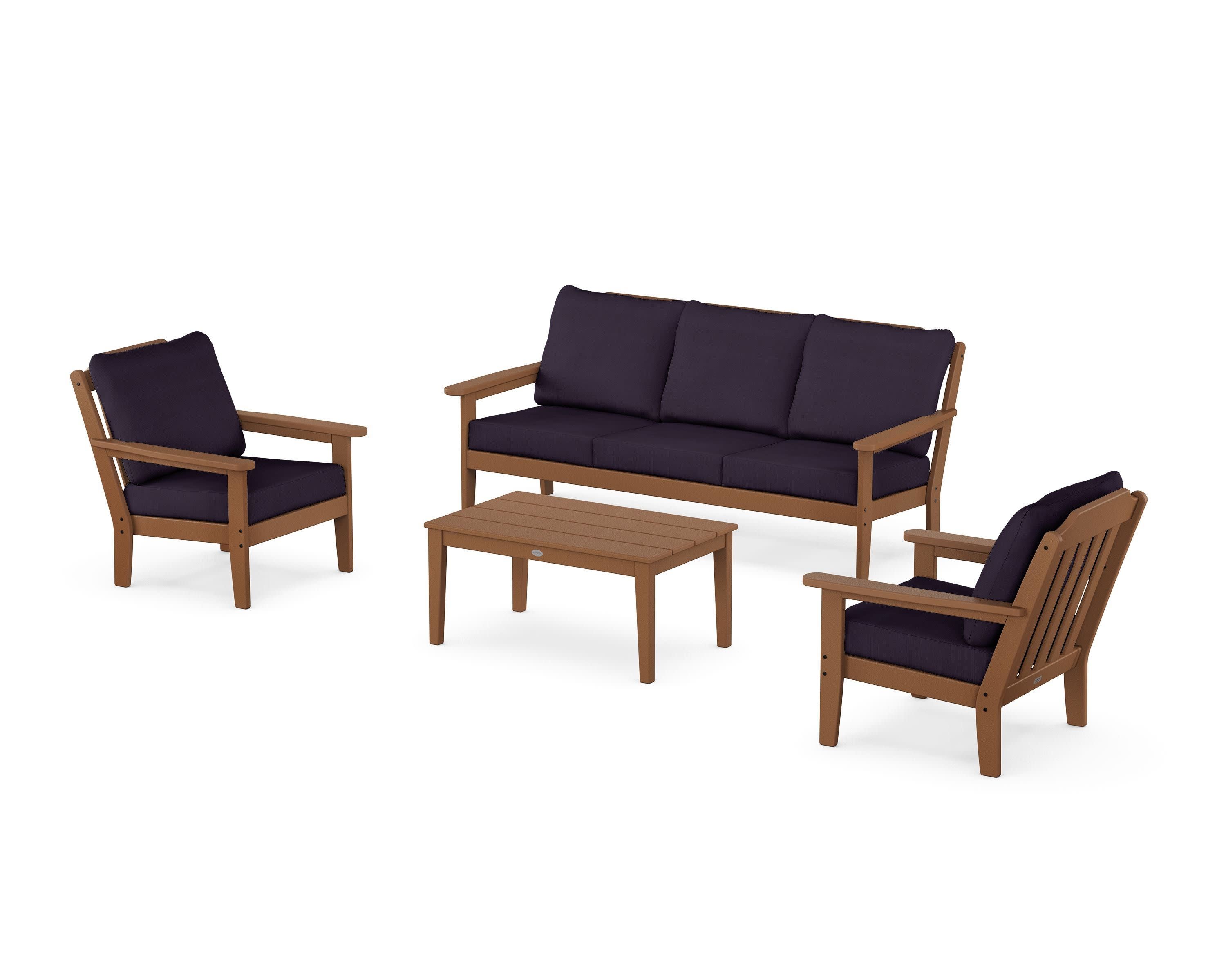 Cottage 4-Piece Deep Seating Set with Sofa in Teak / Navy Linen