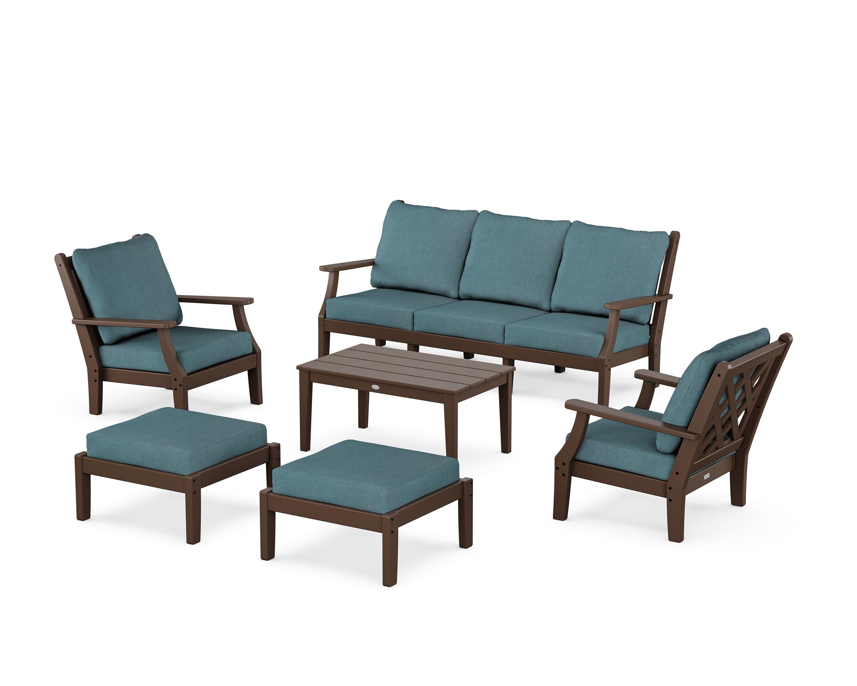 Wovendale 6-Piece Lounge Sofa Set in Mahogany / Ocean Teal