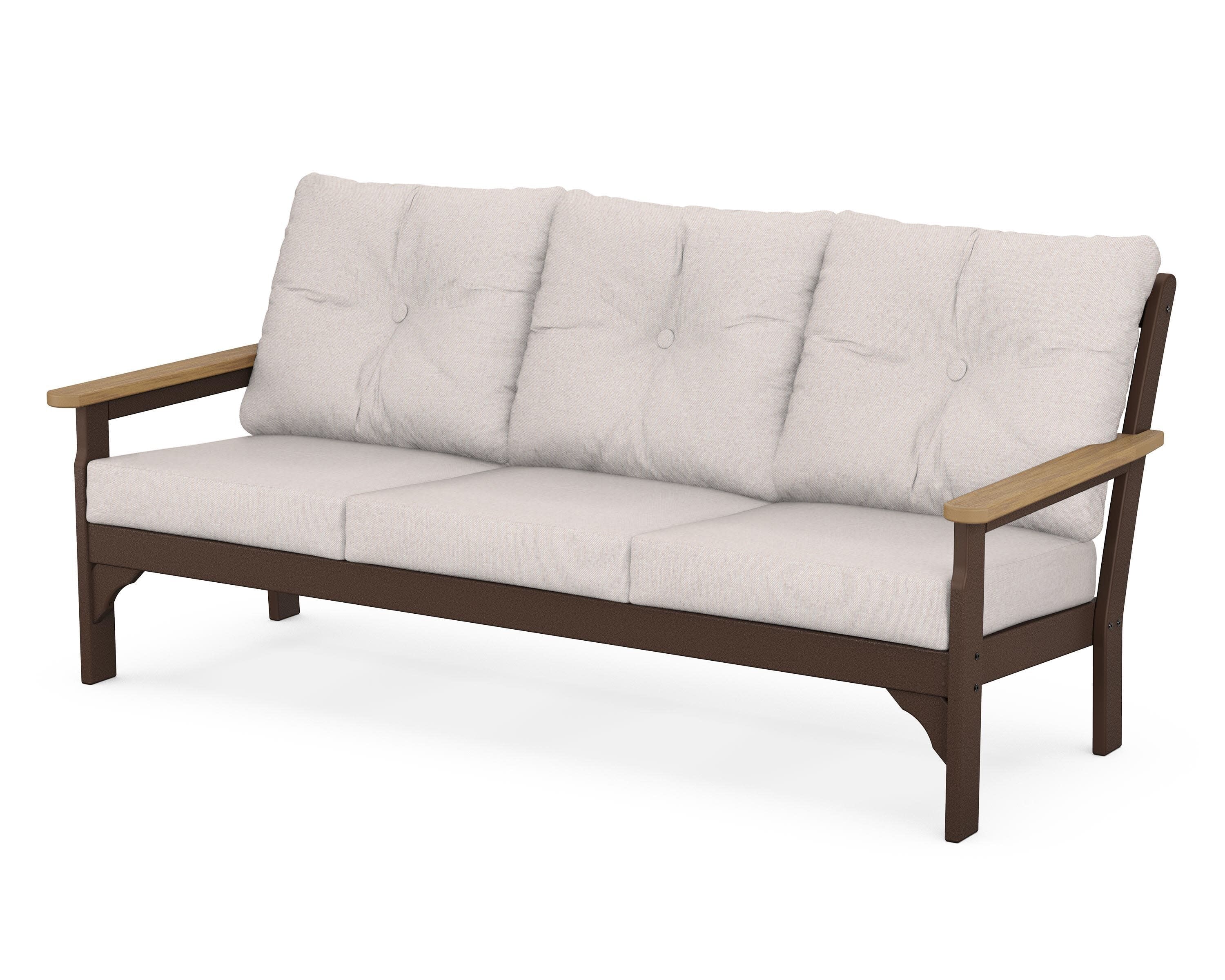 Vineyard Deep Seating Sofa in Mahogany / Natural / Dune Burlap