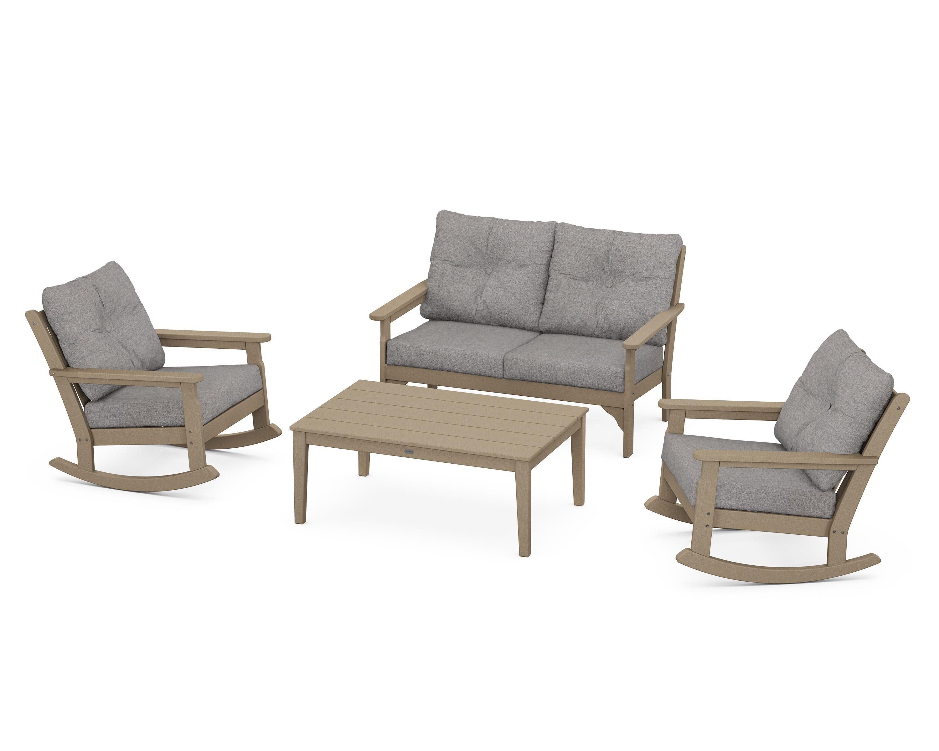 Vineyard 4-Piece Deep Seating Rocking Chair Set in Vintage Sahara / Grey Mist