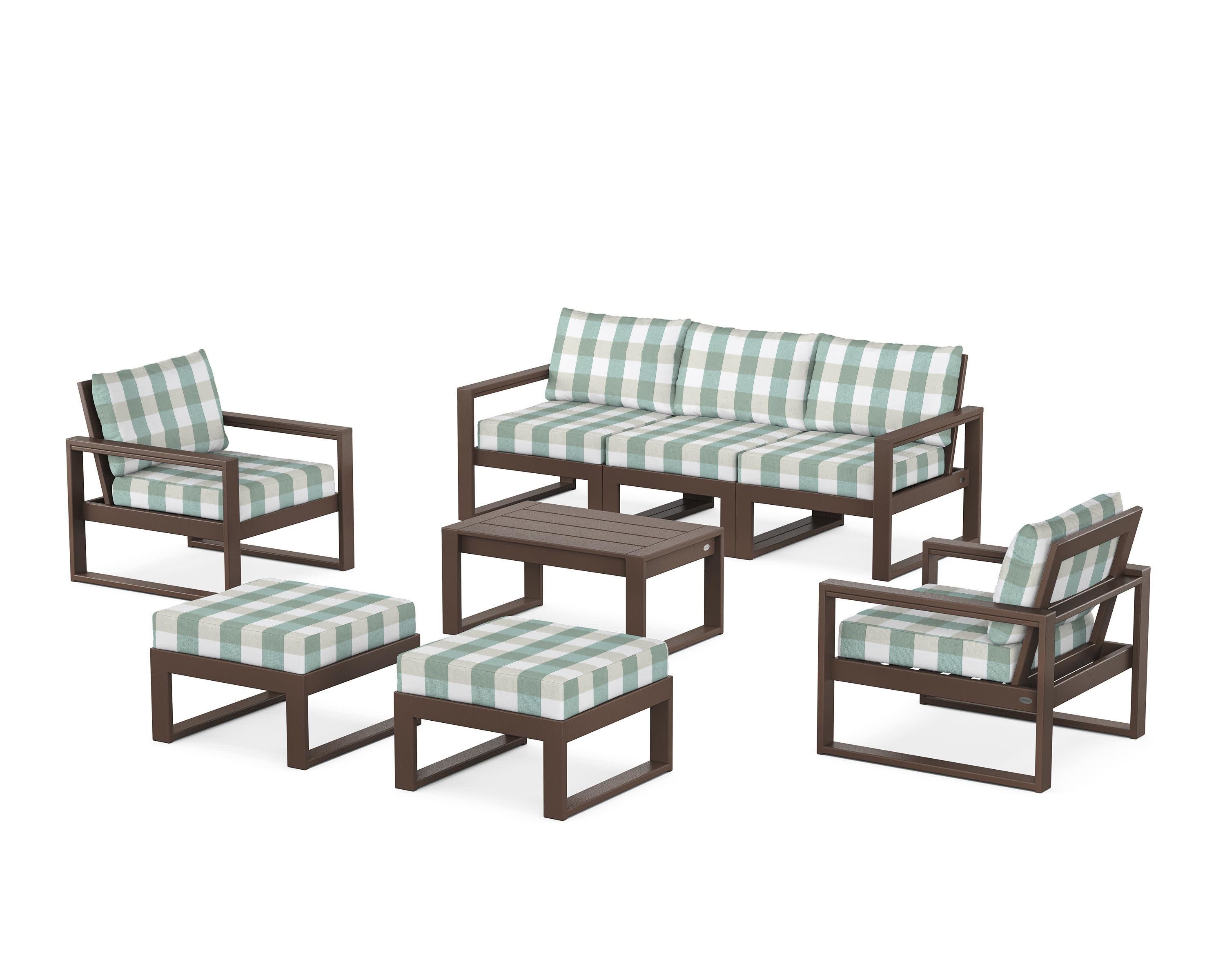 EDGE Sectional 8-Piece Lounge Sofa Set in Mahogany / Buffalo Plaid Glacier Spa