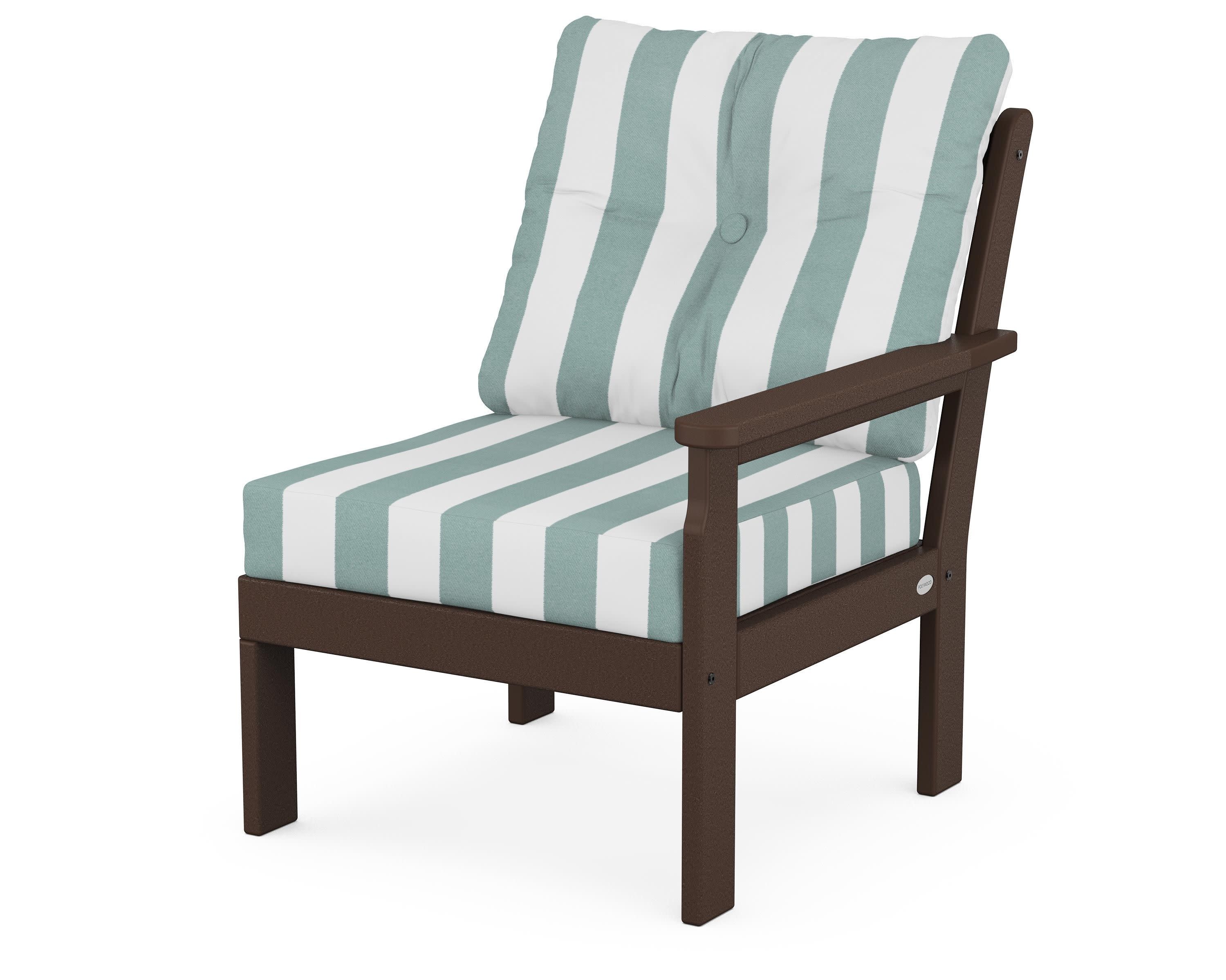 Vineyard Modular Right Arm Chair in Mahogany / Cabana Stripe Glacier Spa
