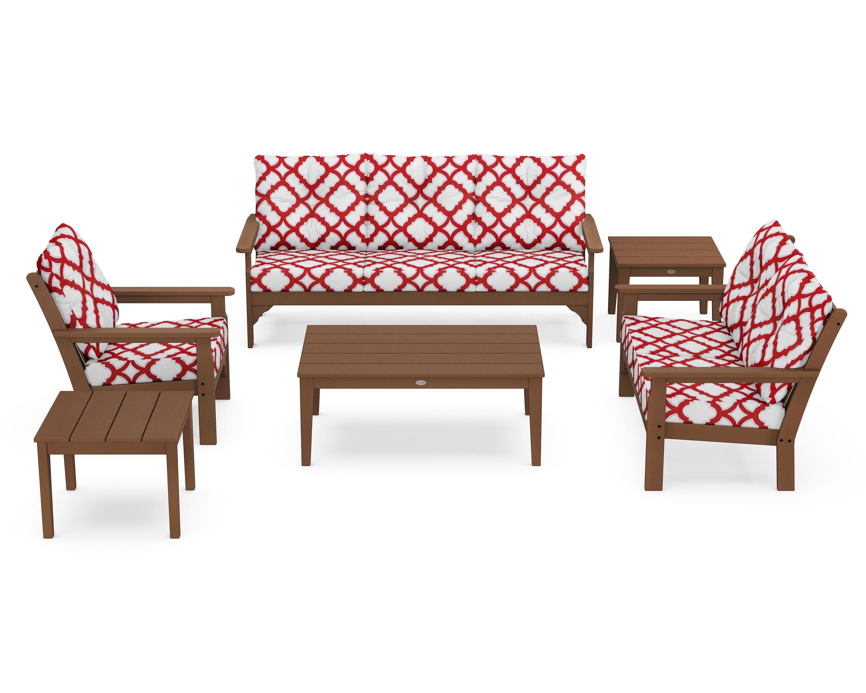 Vineyard 6-Piece Deep Seating Set in Teak / Trellis Crimson