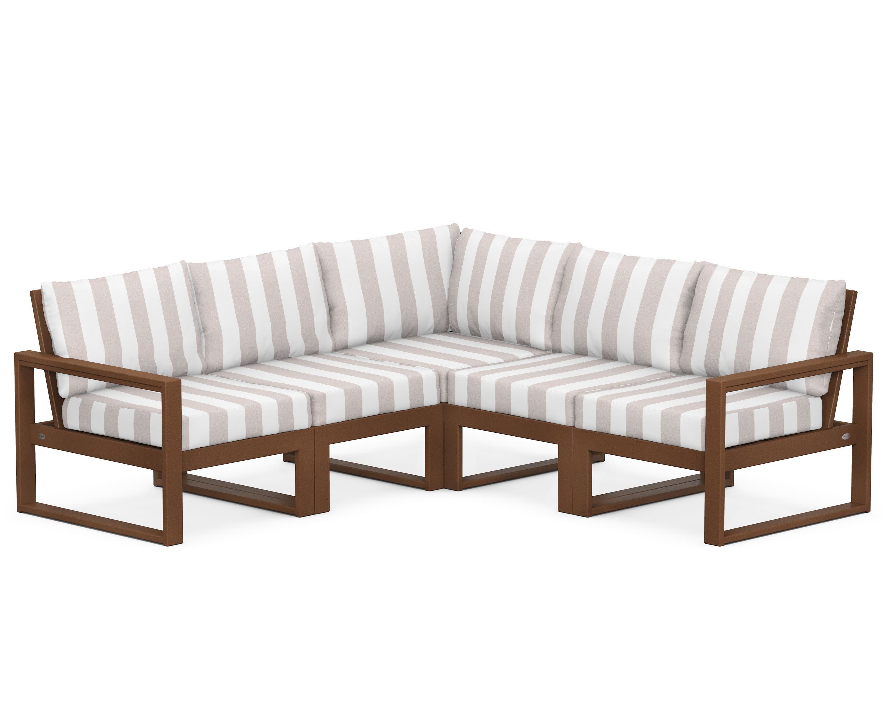 EDGE 5-Piece Modular Deep Seating Set in Teak / Cabana Stripe Dune Burlap