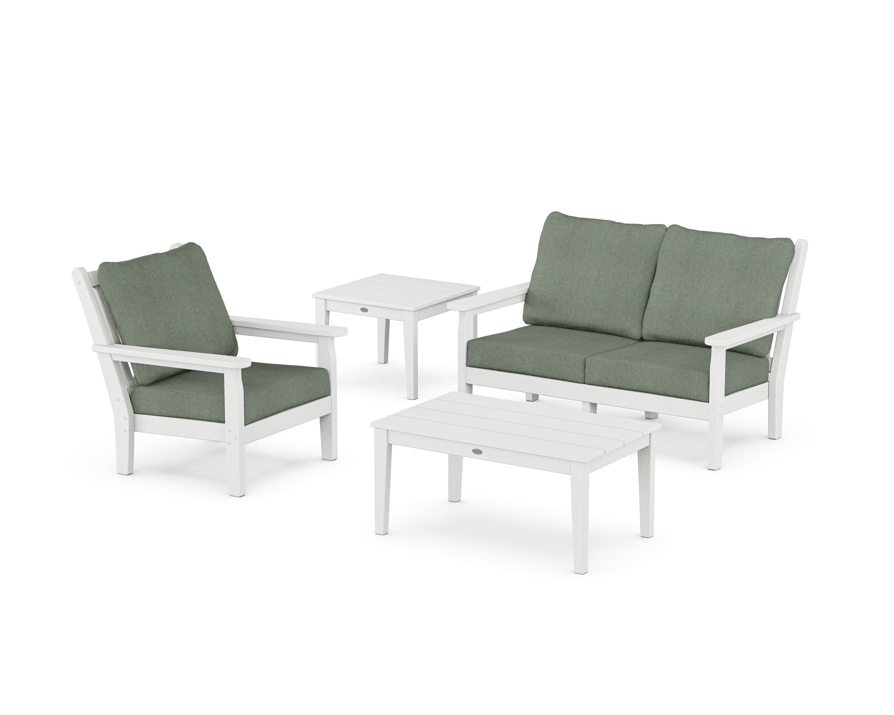 Chippendale 4-Piece Deep Seating Set in White / Cast Sage