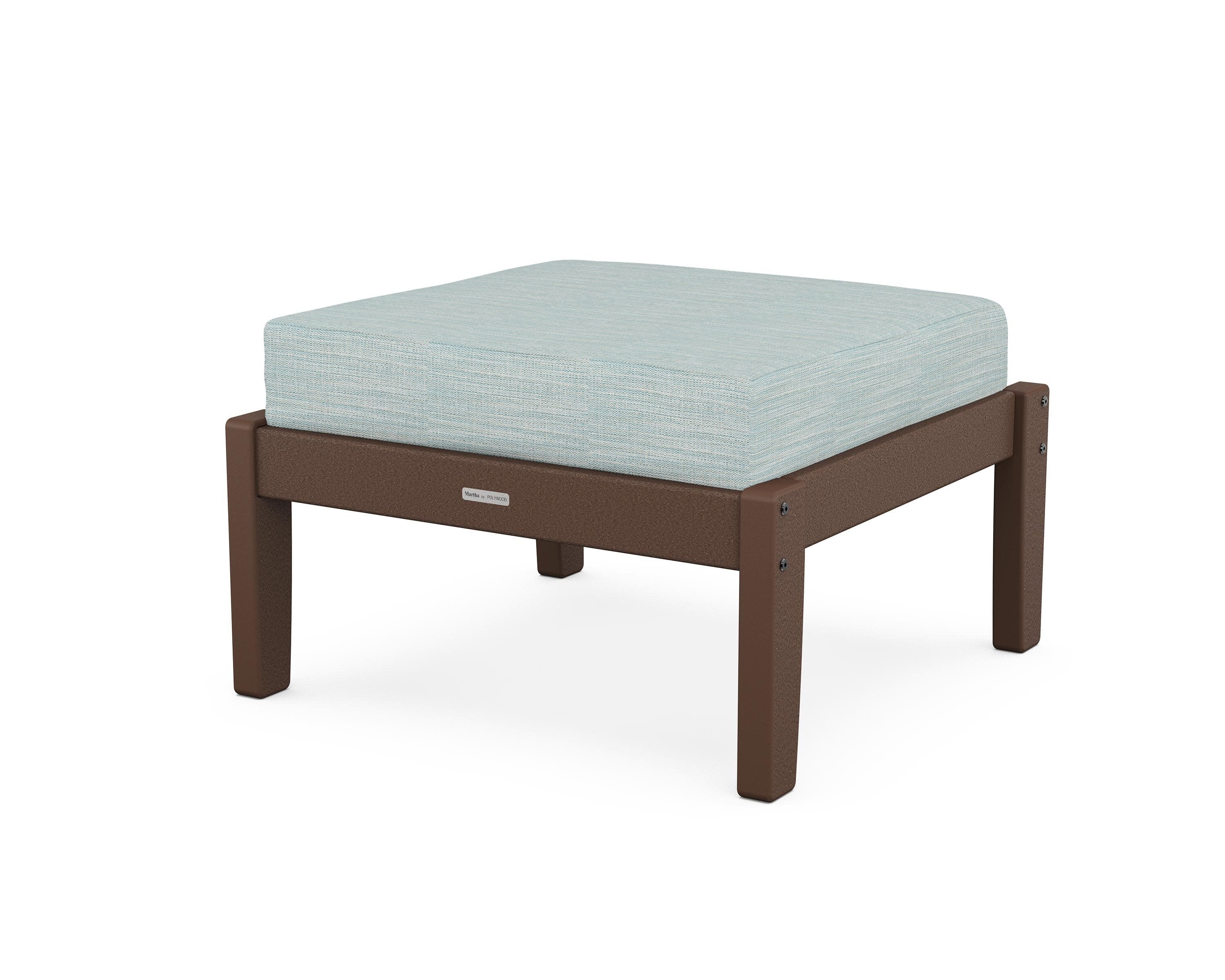 Chinoiserie Deep Seating Ottoman in Mahogany / Soothe Mist