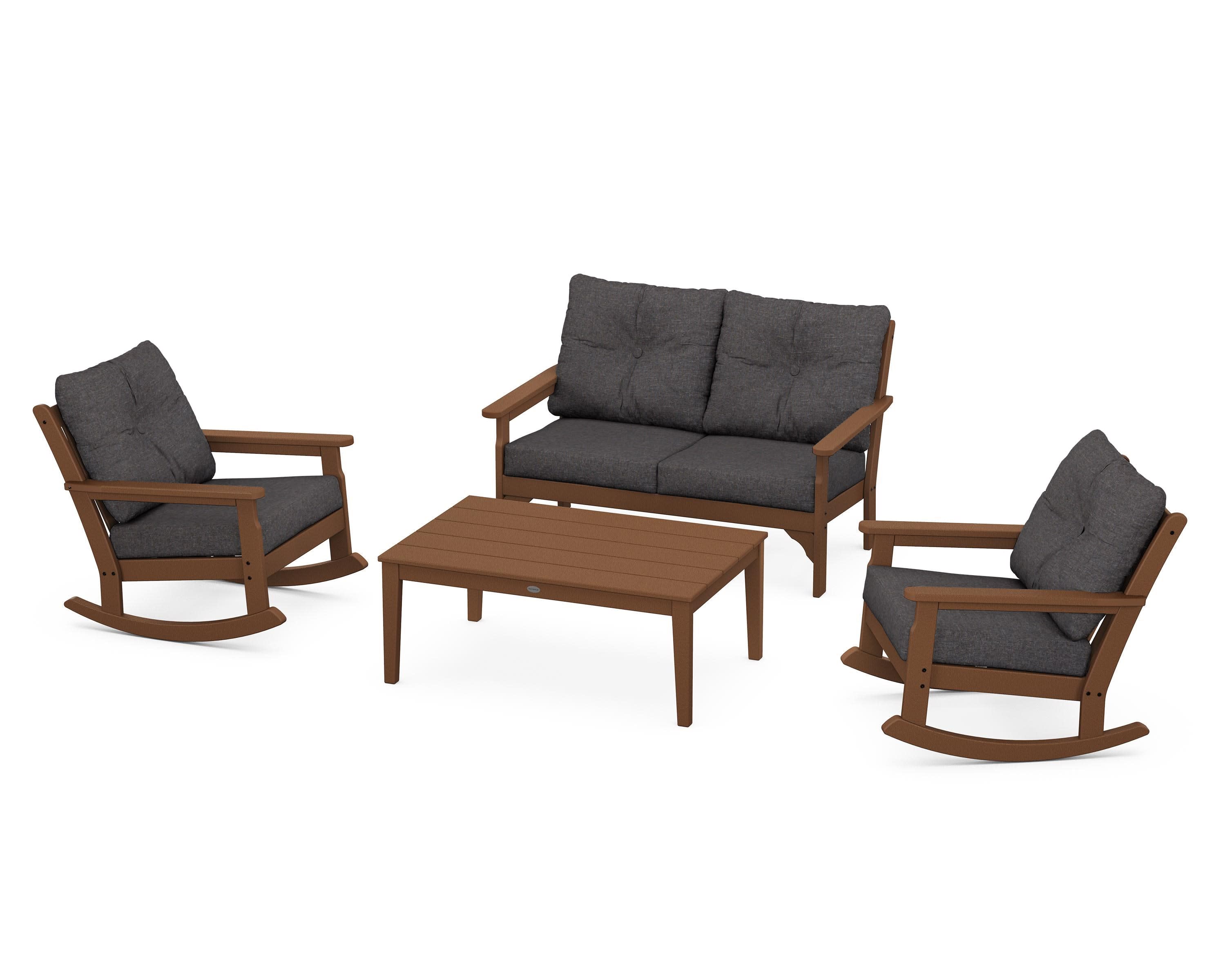 Vineyard 4-Piece Deep Seating Rocking Chair Set in Teak / Ash Charcoal