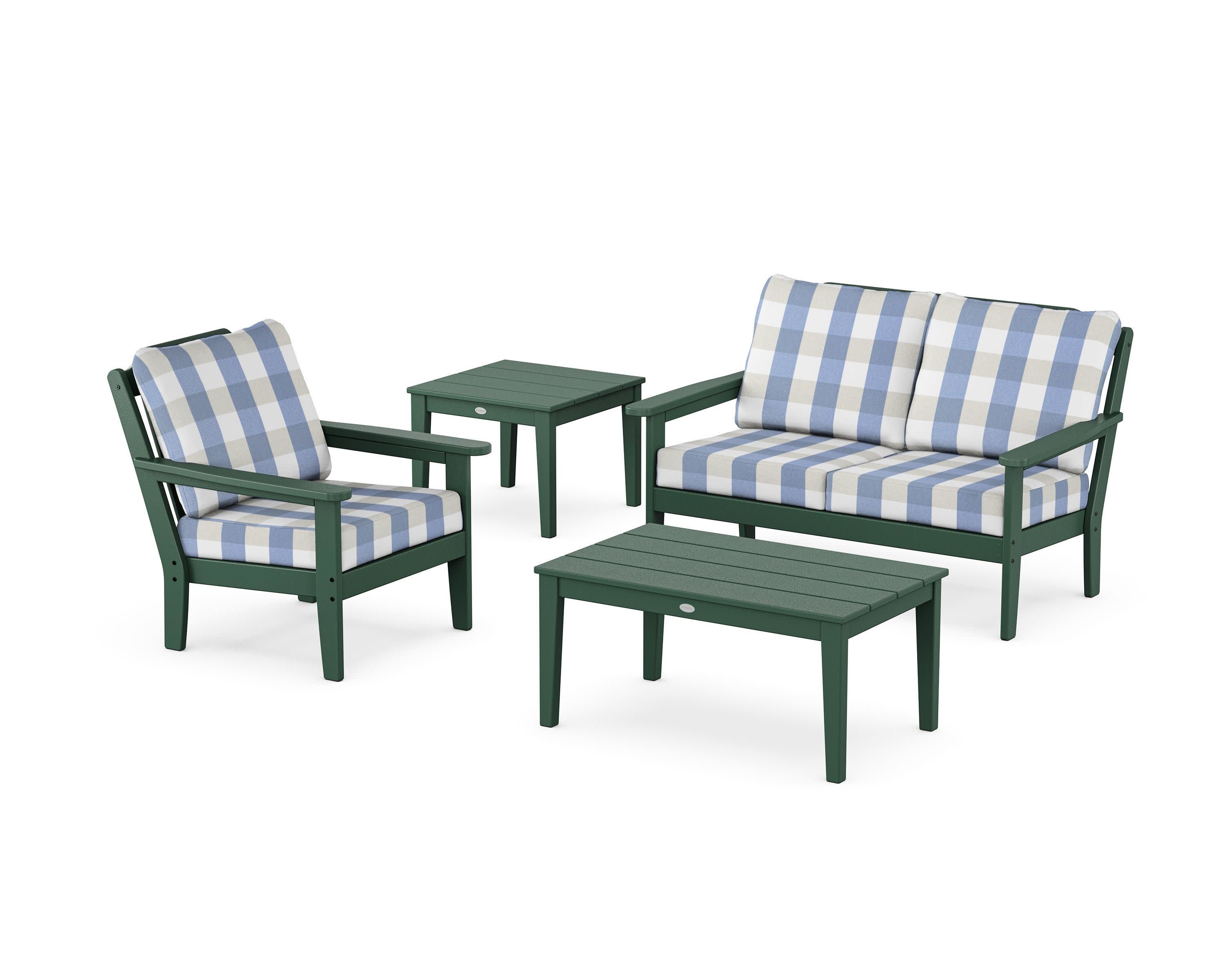 Wovendale 4-Piece Deep Seating Set in Green / Buffalo Plaid Sky Blue
