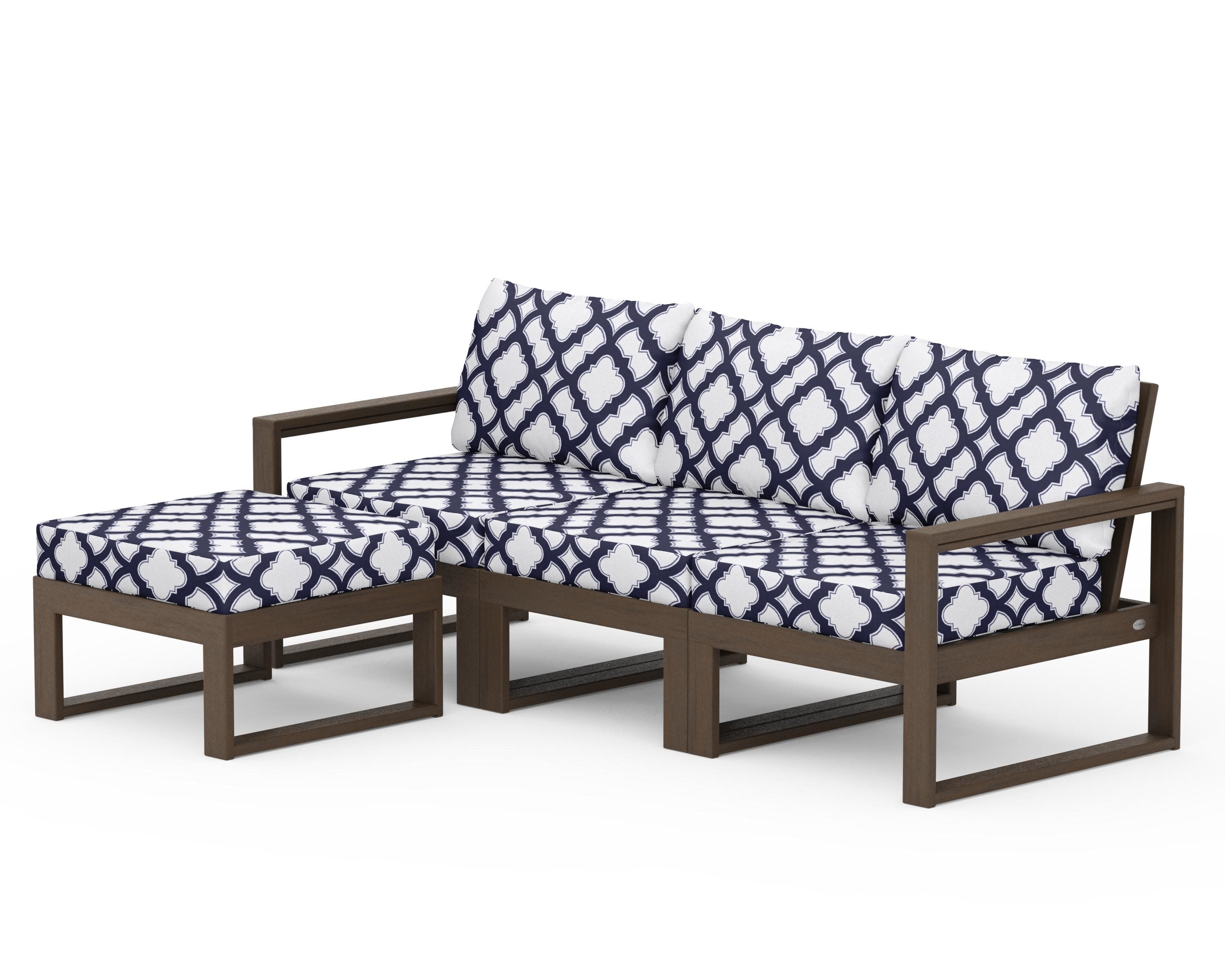 EDGE 4-Piece Modular Deep Seating Set with Ottoman in Kona / Trellis Navy