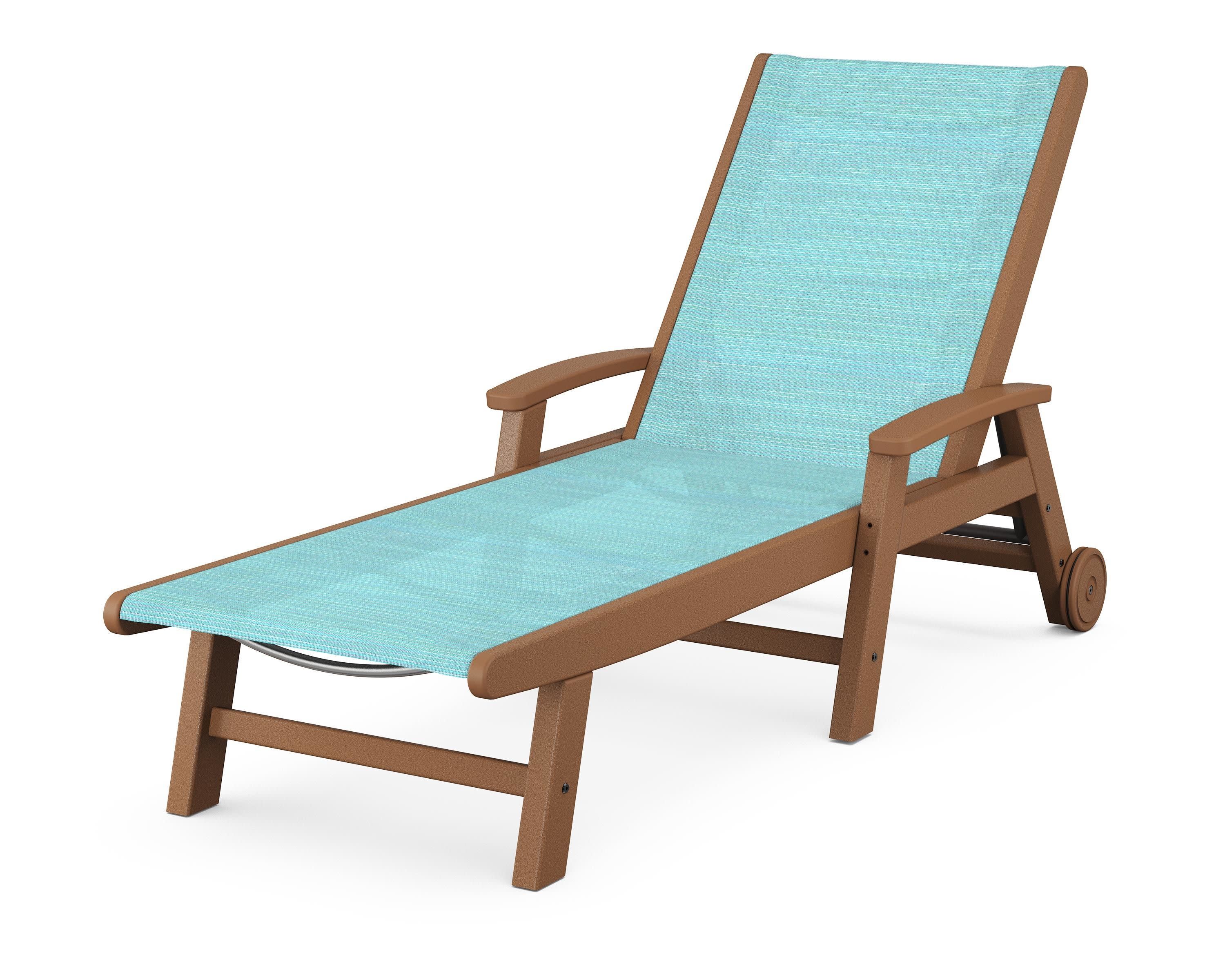 Coastal Chaise with Wheels in Teak / Dupioni Aquamarine Sling