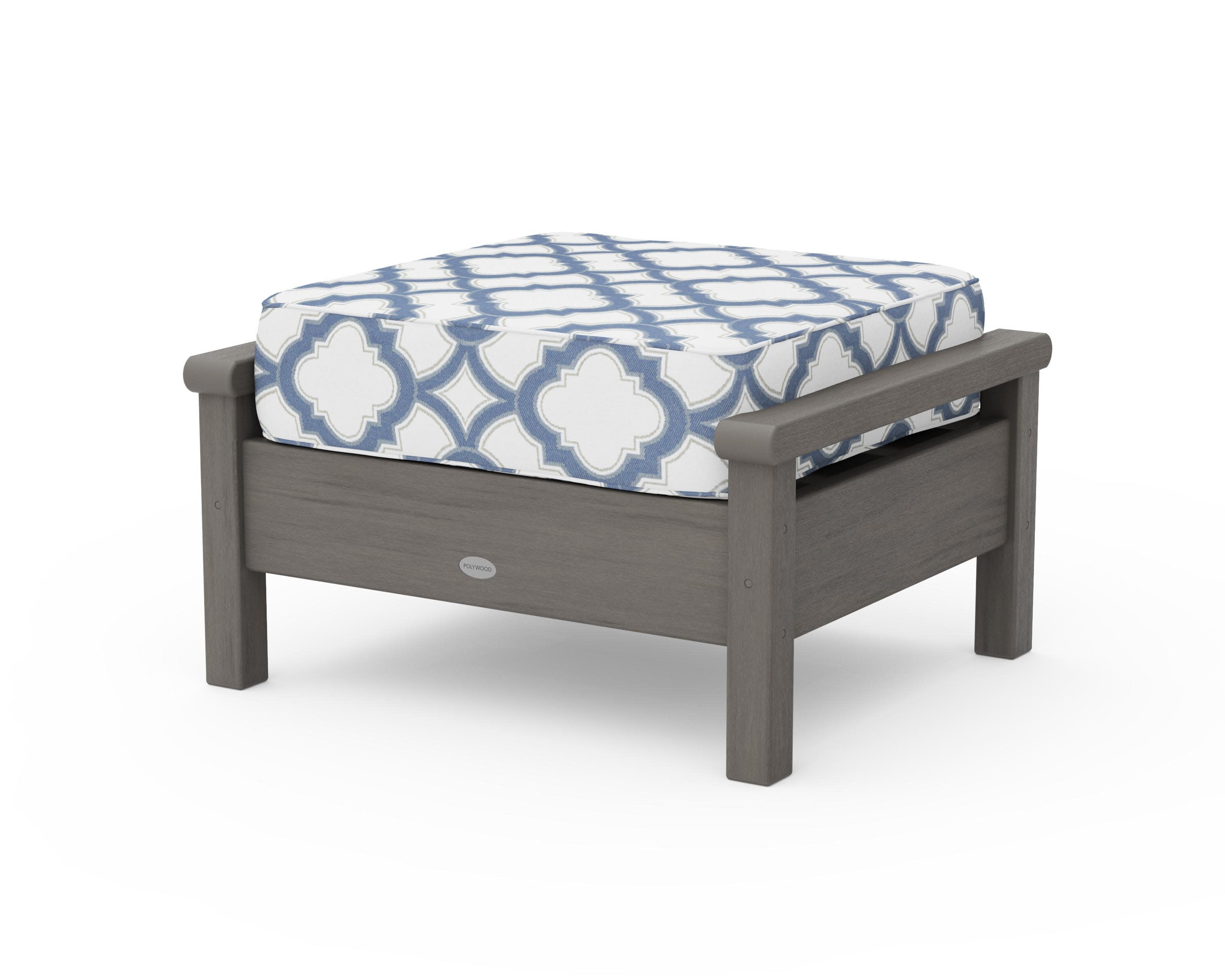 Harbour Deep Seating Ottoman in Driftwood / Trellis Sky Blue