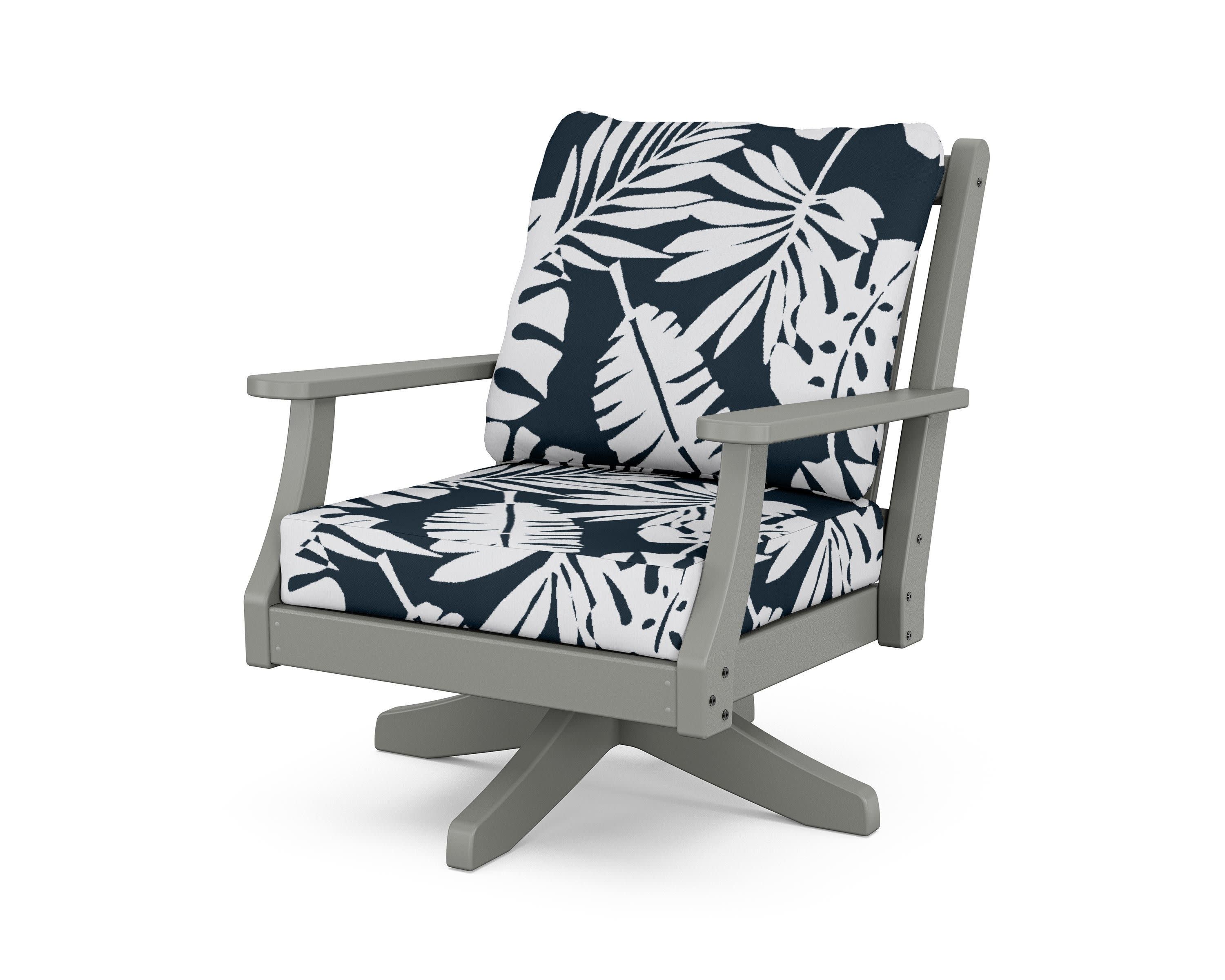 Wovendale Deep Seating Swivel Chair in Slate Grey / Leaf Marine Indigo