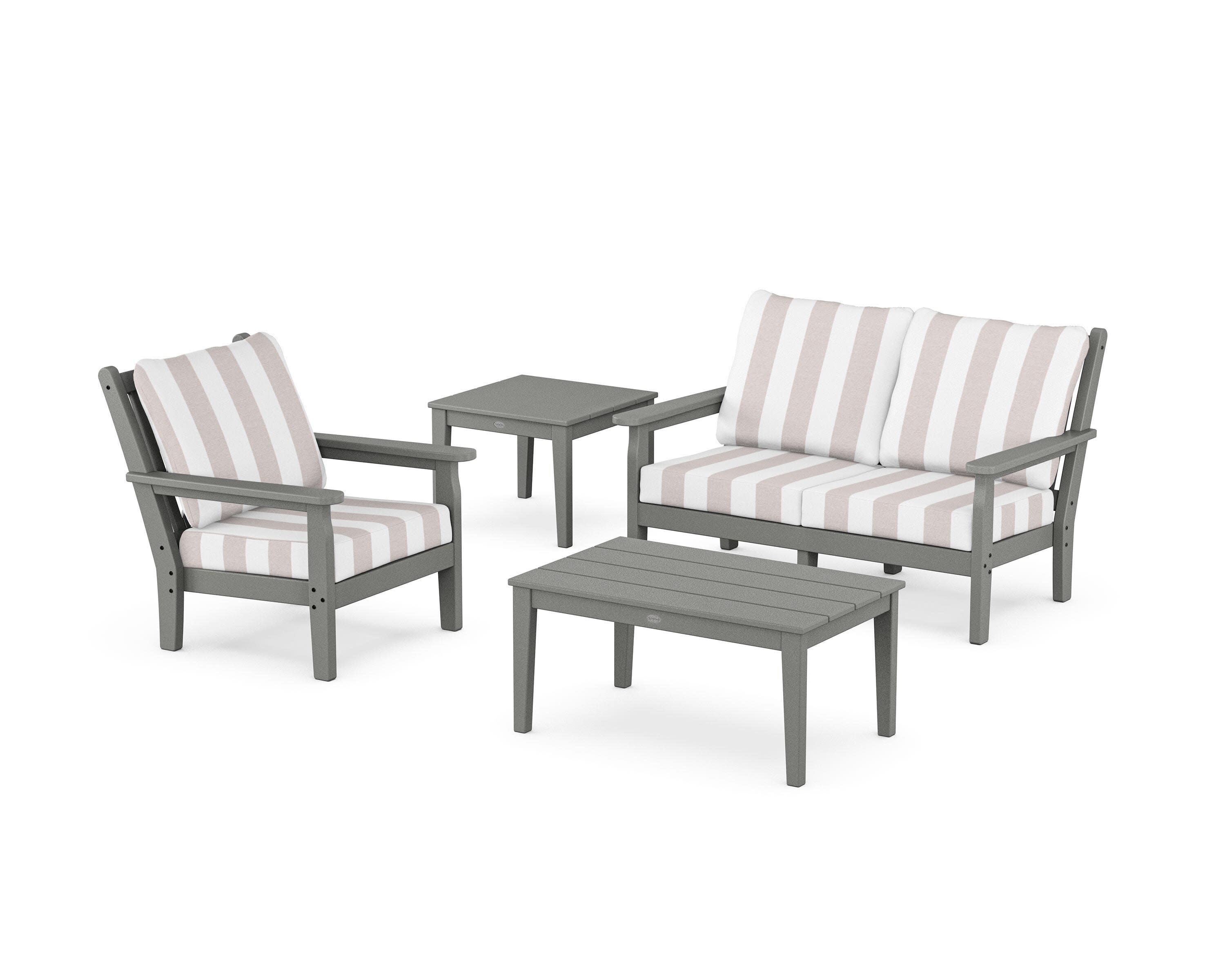 Chippendale 4-Piece Deep Seating Set in Slate Grey / Cabana Stripe Dune Burlap