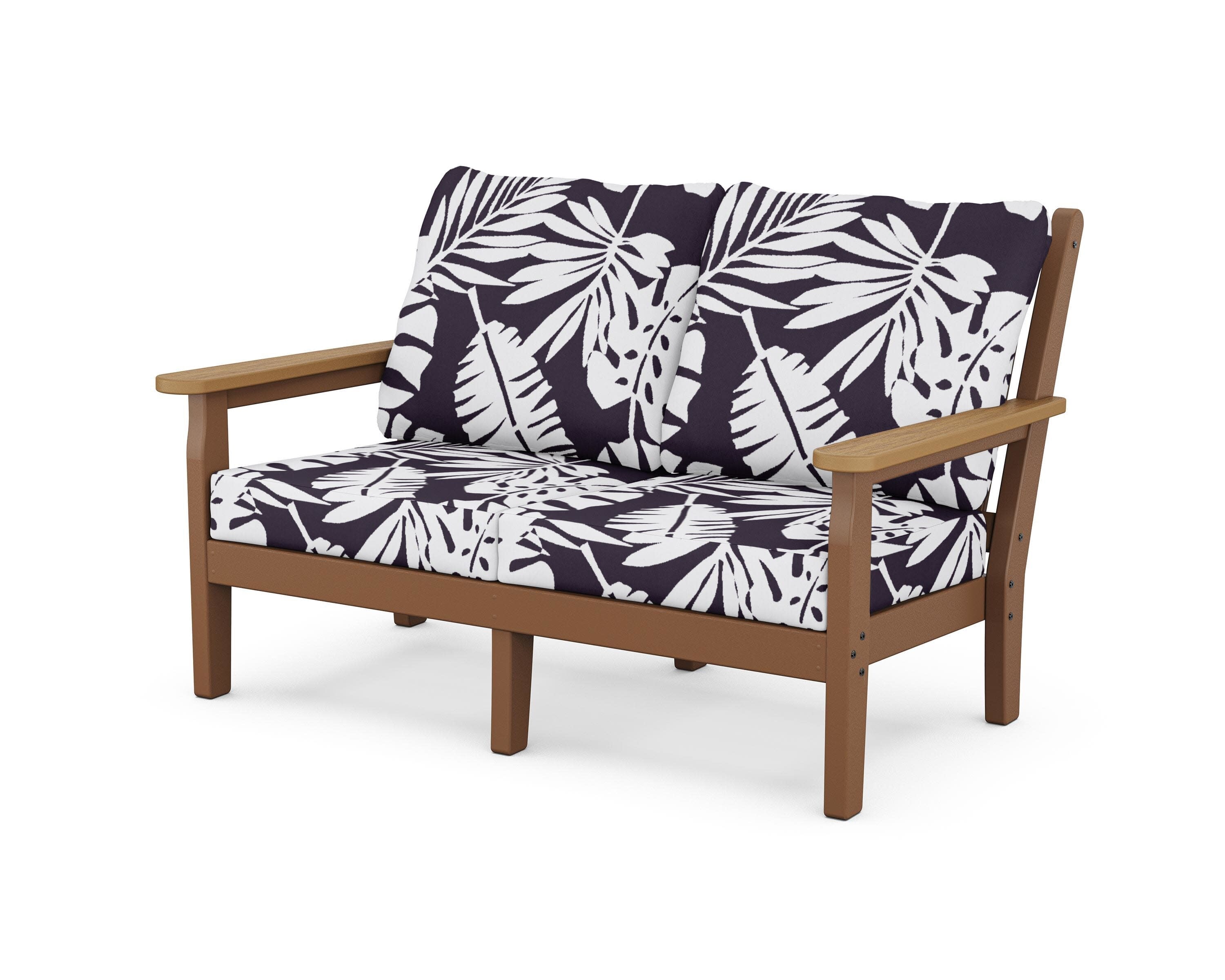 Chippendale Deep Seating Loveseat in Teak / Natural / Leaf Navy