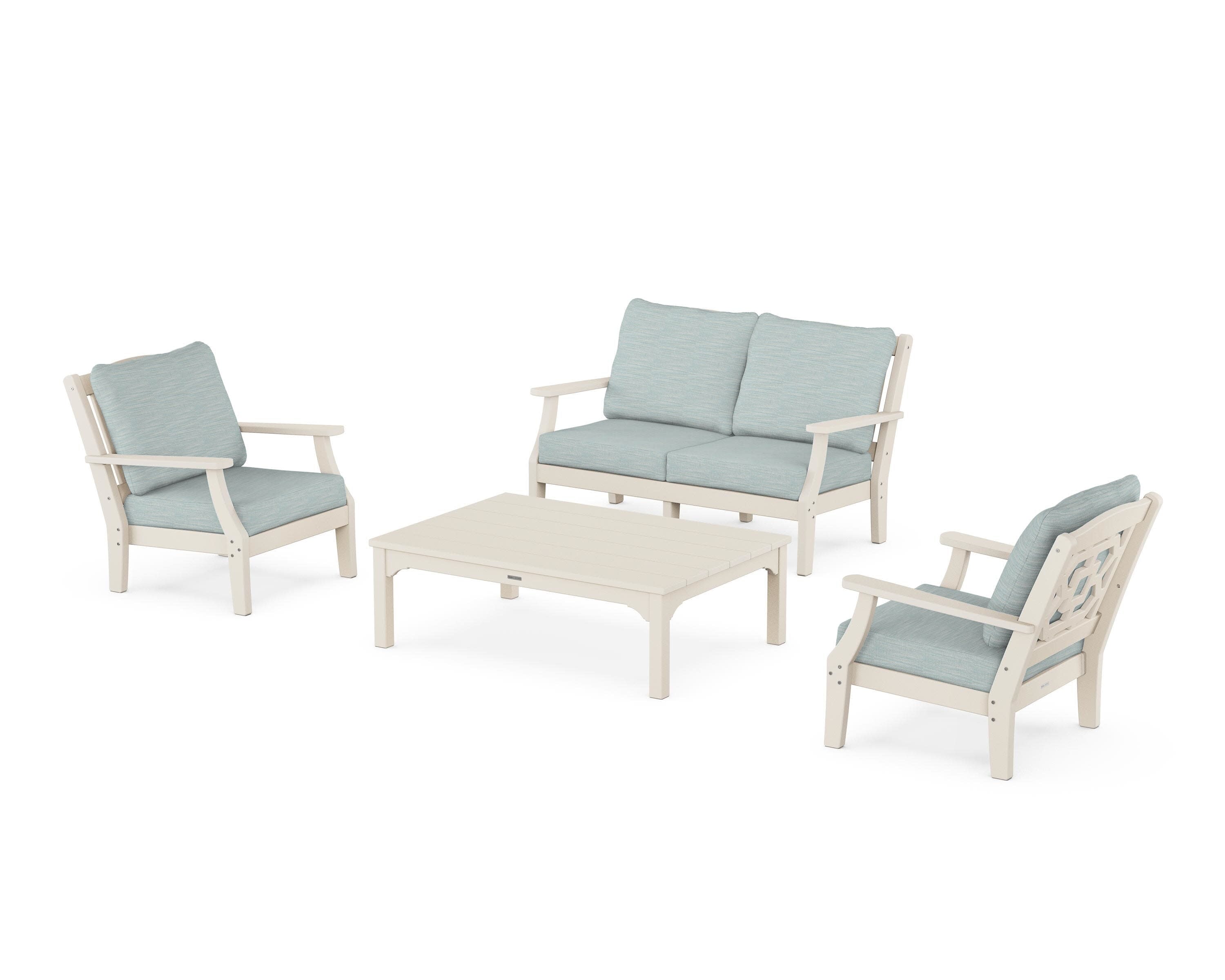 Chinoiserie 4-Piece Deep Seating Set with Loveseat in Sand / Soothe Mist