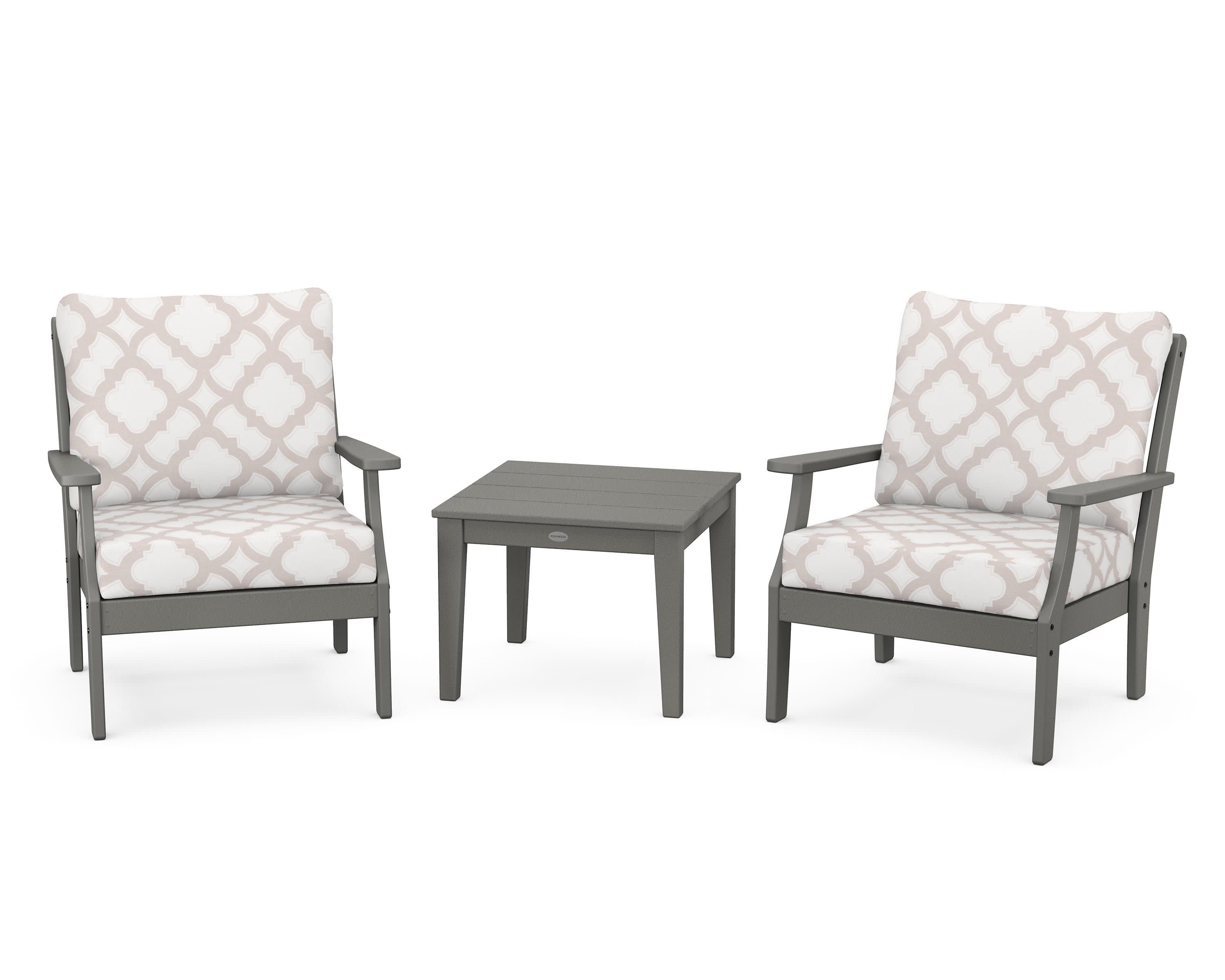 Braxton 3-Piece Deep Seating Set in Slate Grey / Trellis Dune Burlap