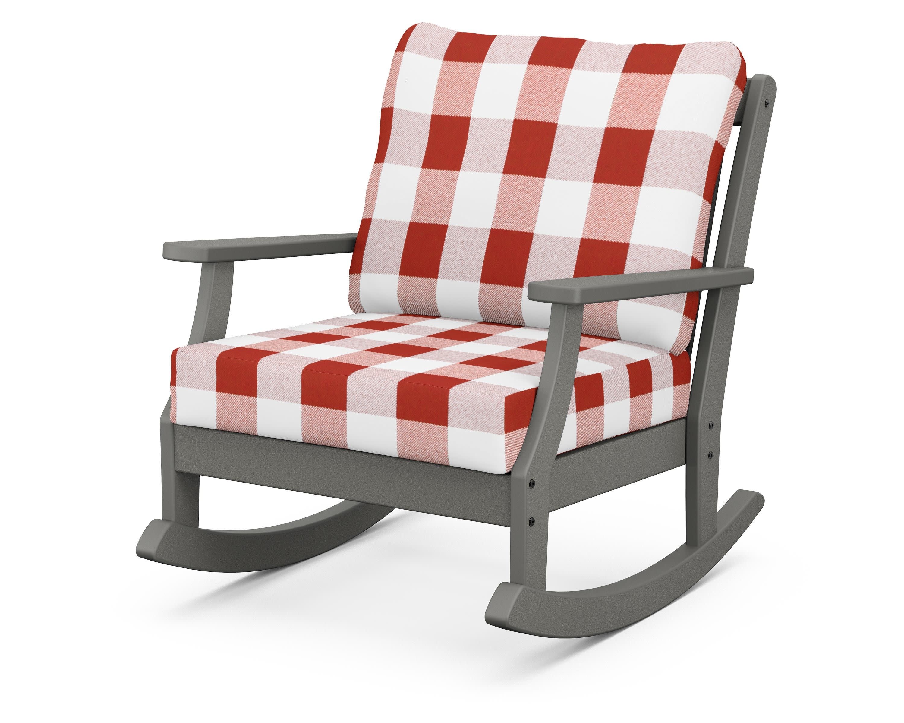 Braxton Deep Seating Rocking Chair in Slate Grey / Buffalo Plaid Crimson