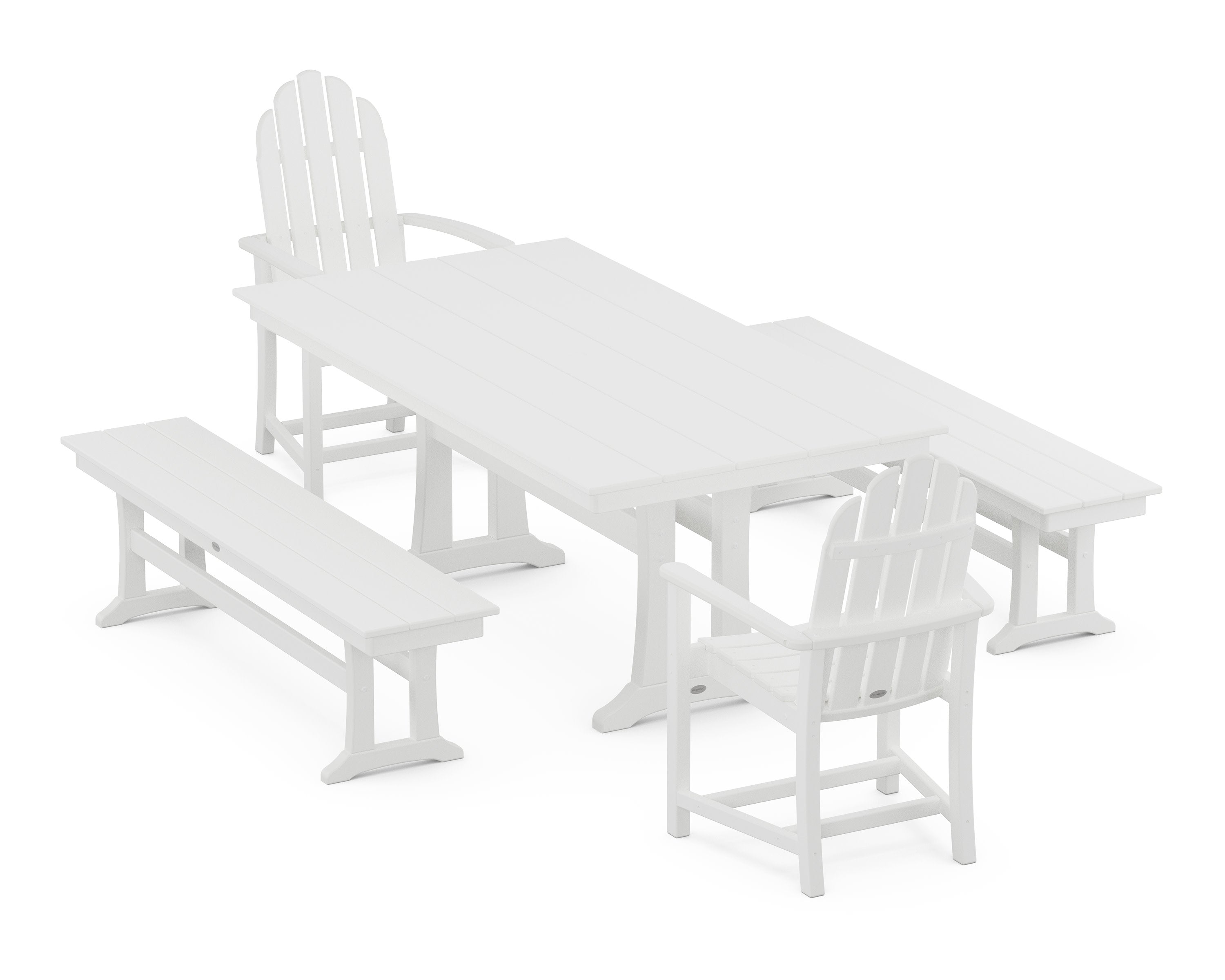 Classic Adirondack 5-Piece Farmhouse Dining Set With Trestle Legs in White