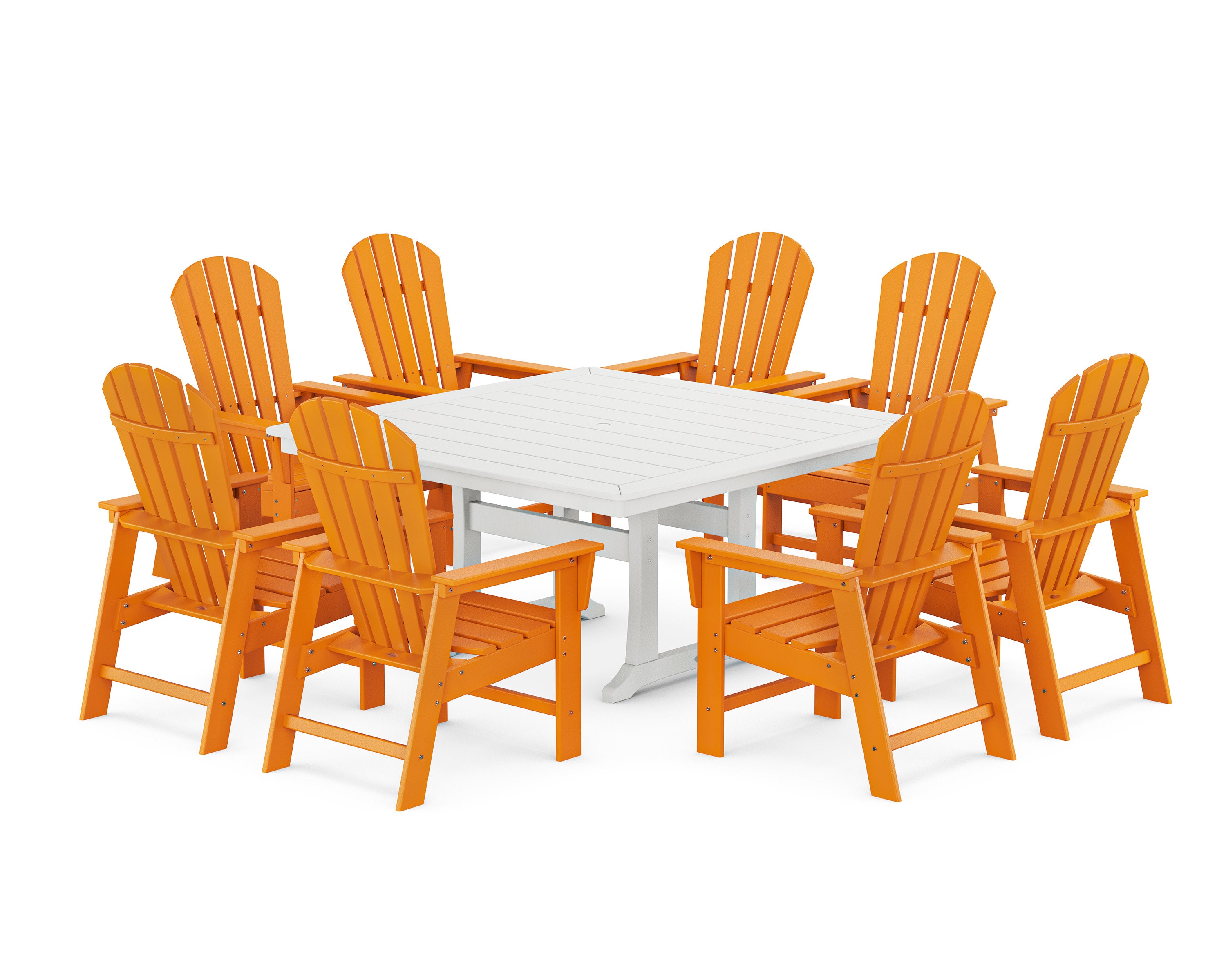 South Beach 9-Piece Square Dining Set with Trestle Legs in Tangerine / White