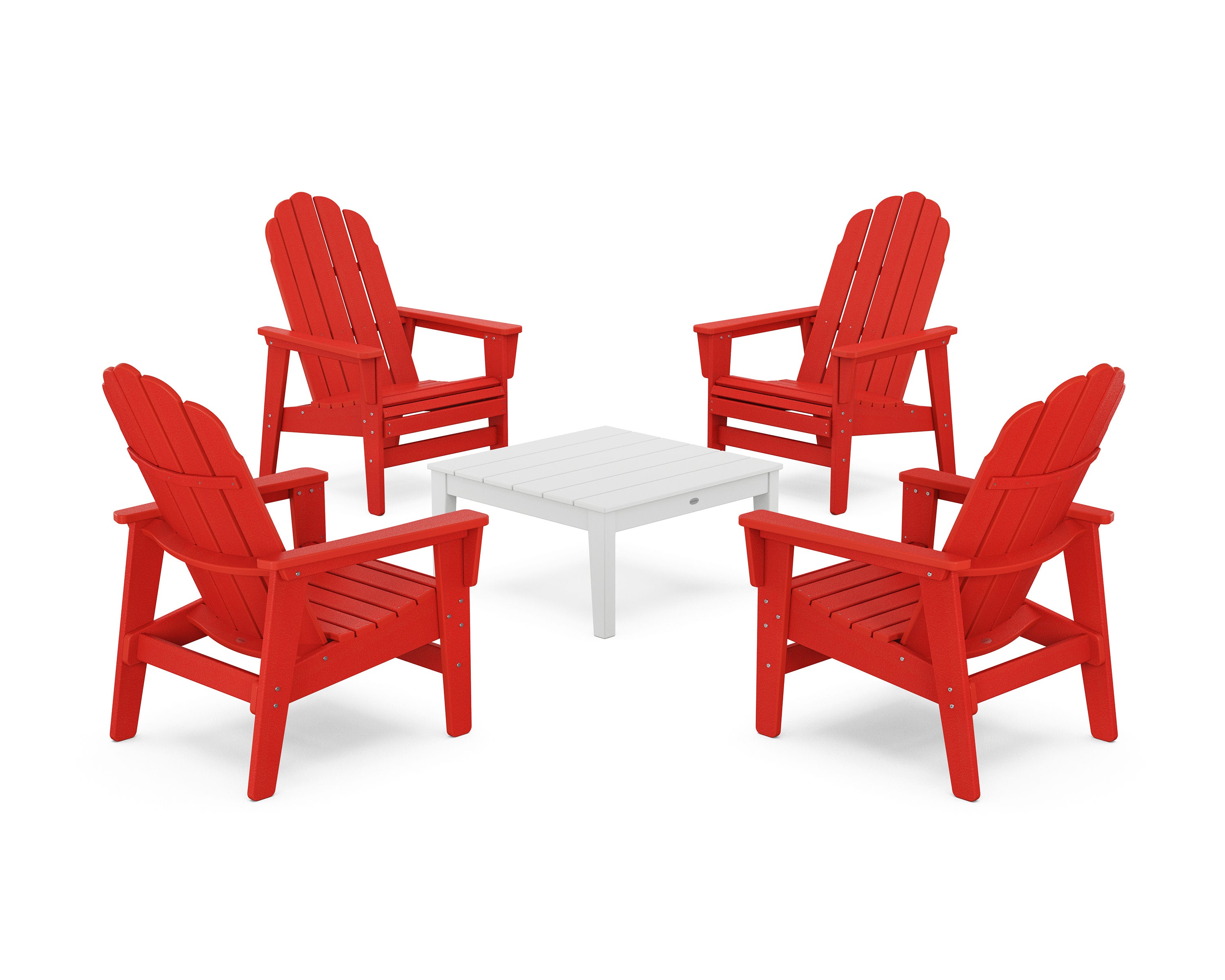 5-Piece Vineyard Grand Upright Adirondack Chair Conversation Group in Sunset Red / White