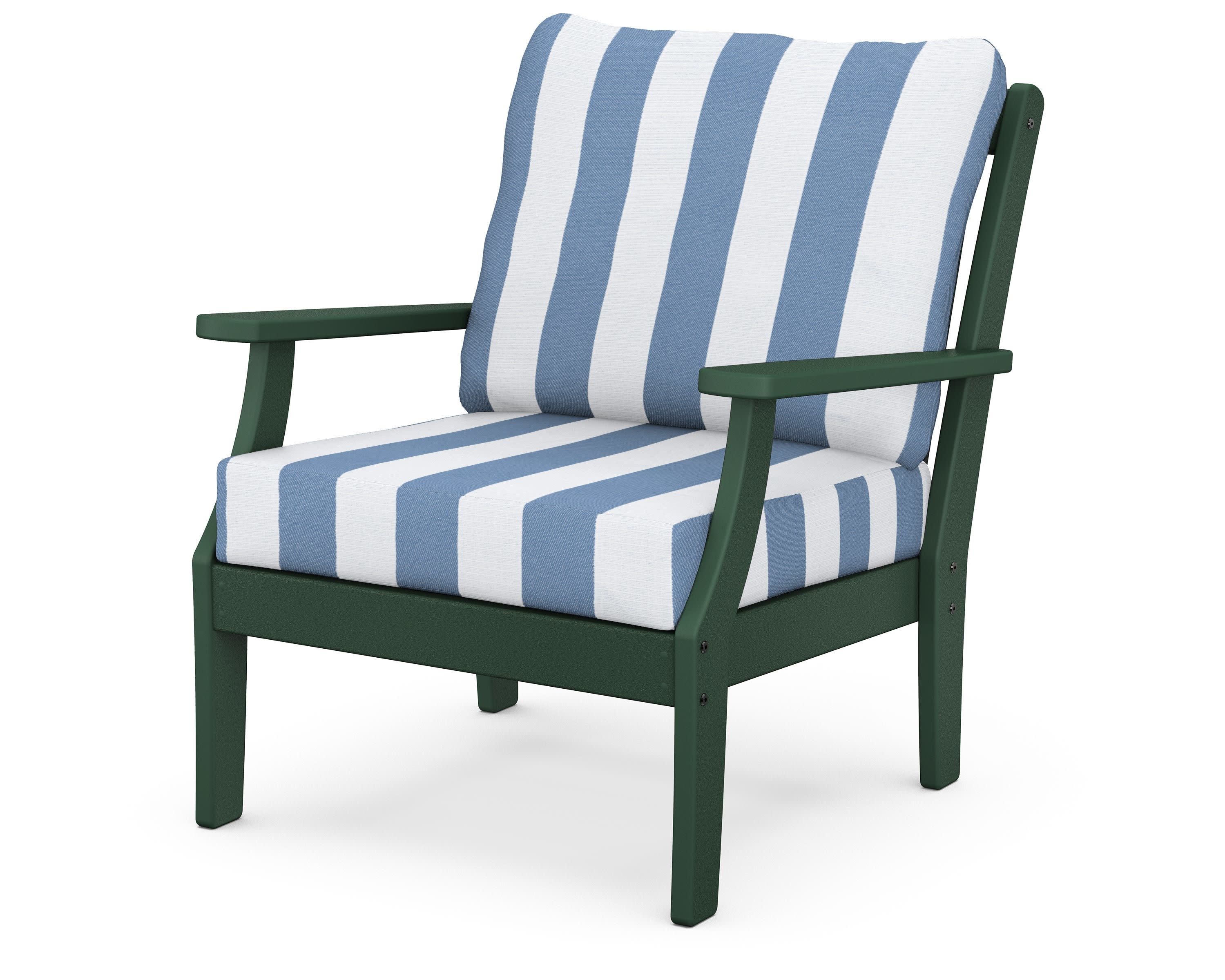 Braxton Deep Seating Chair in Green / Cabana Stripe Sky Blue