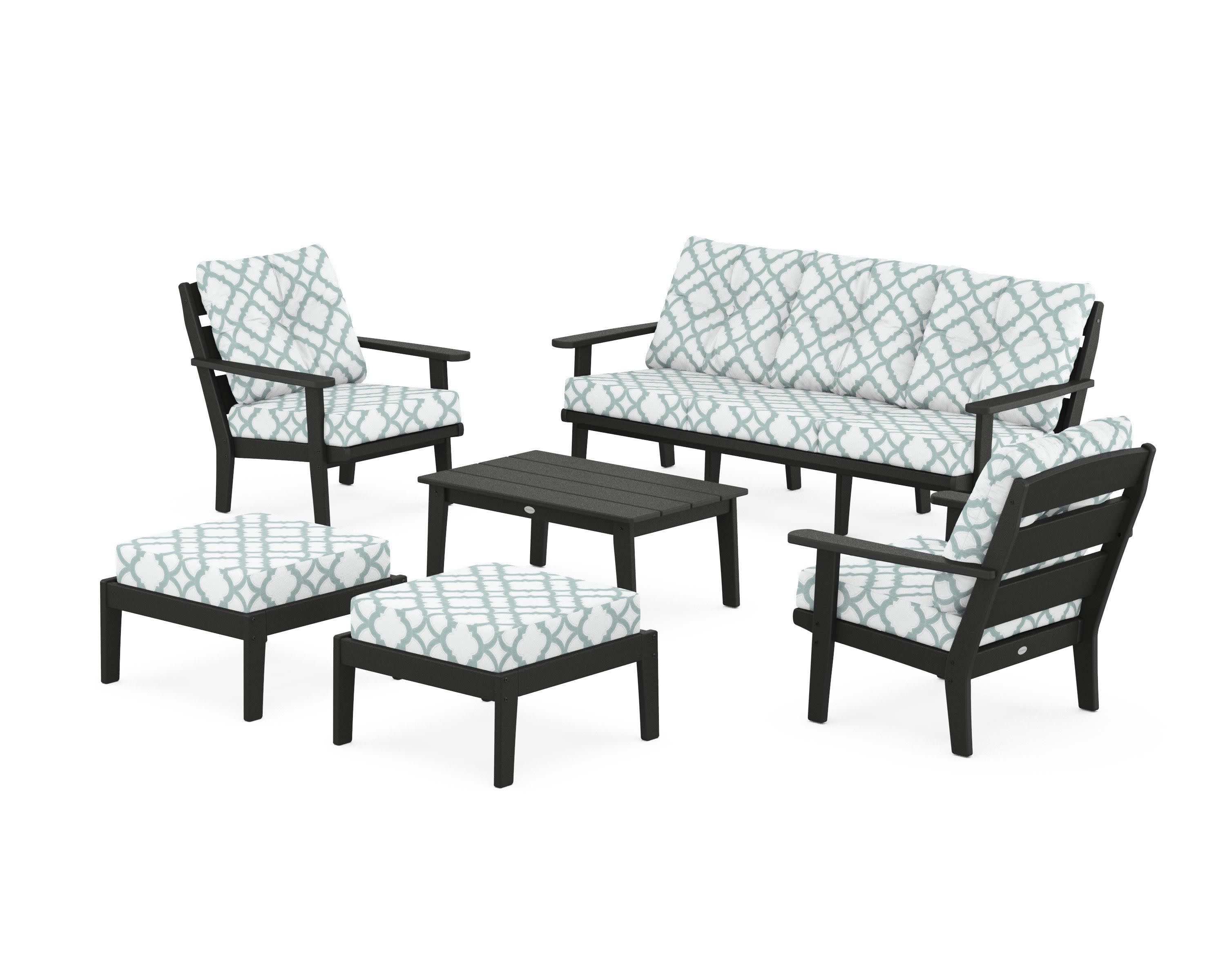 Lakeside 6-Piece Lounge Sofa Set in Black / Trellis Glacier Spa