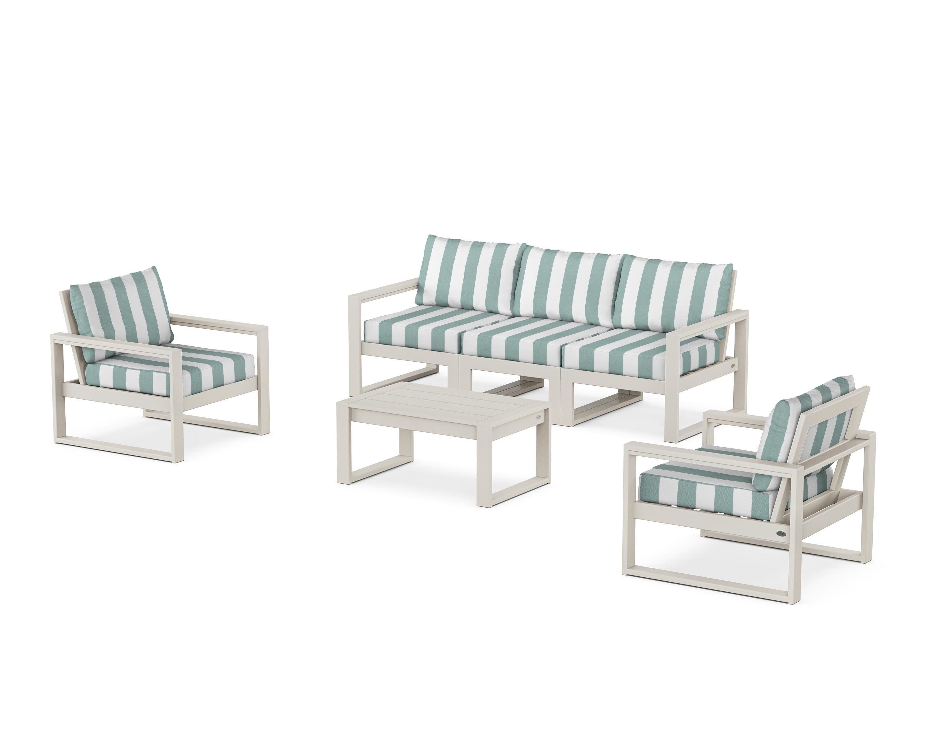 EDGE Sectional 4-Piece Deep Seating Set with Sofa in Sand / Cabana Stripe Glacier Spa