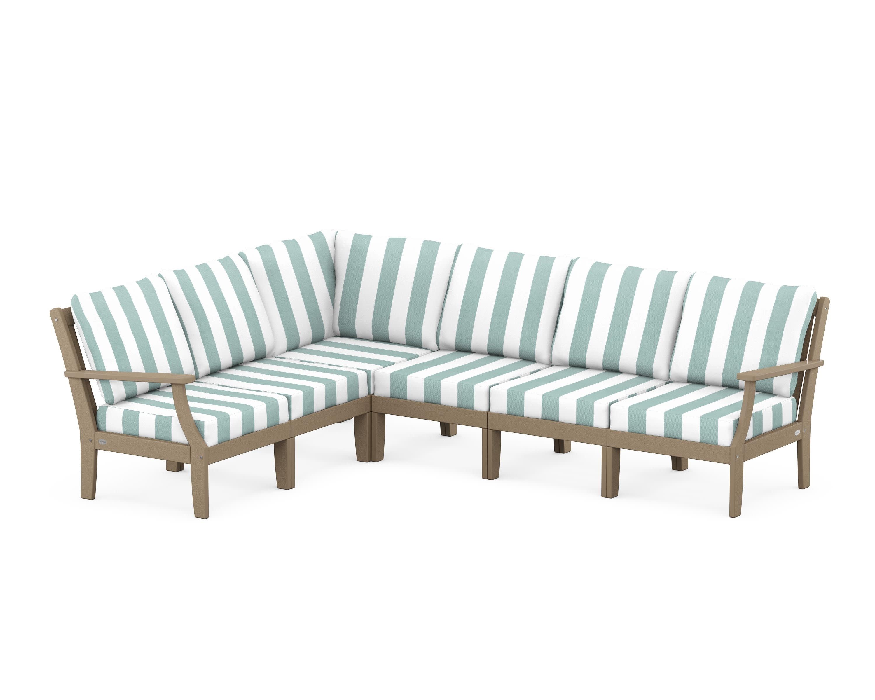 Braxton Modular 6-Piece Deep Seating Set in Vintage Sahara / Cabana Stripe Glacier Spa