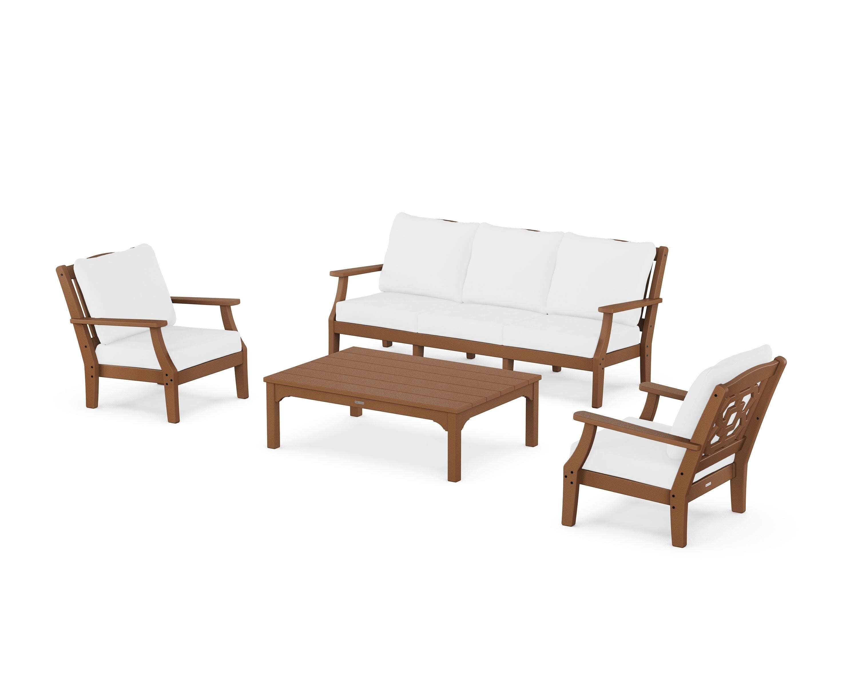 Chinoiserie 4-Piece Deep Seating Set with Sofa in Teak / Natural