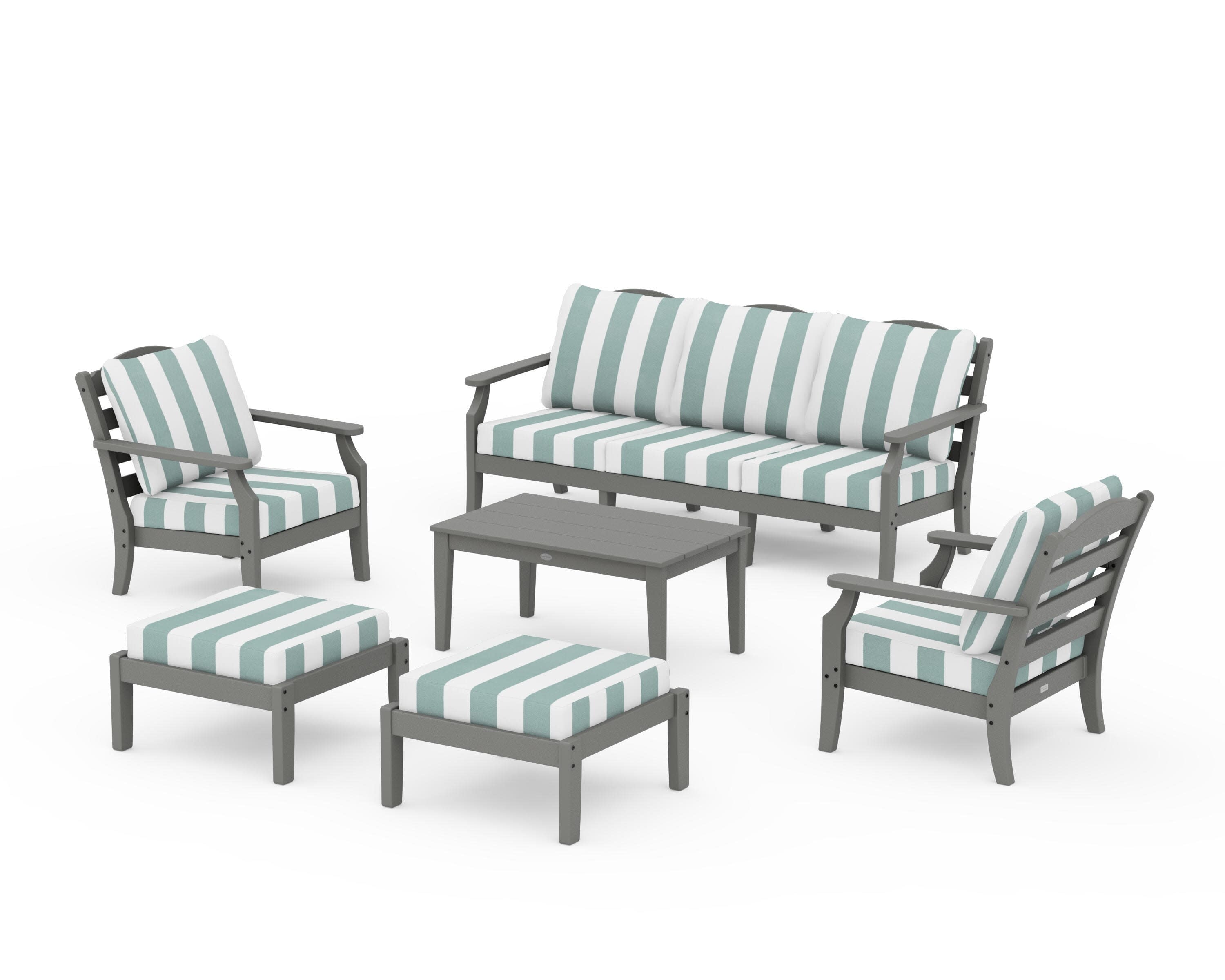 Savannah 6-Piece Lounge Sofa Set in Slate Grey / Cabana Stripe Glacier Spa