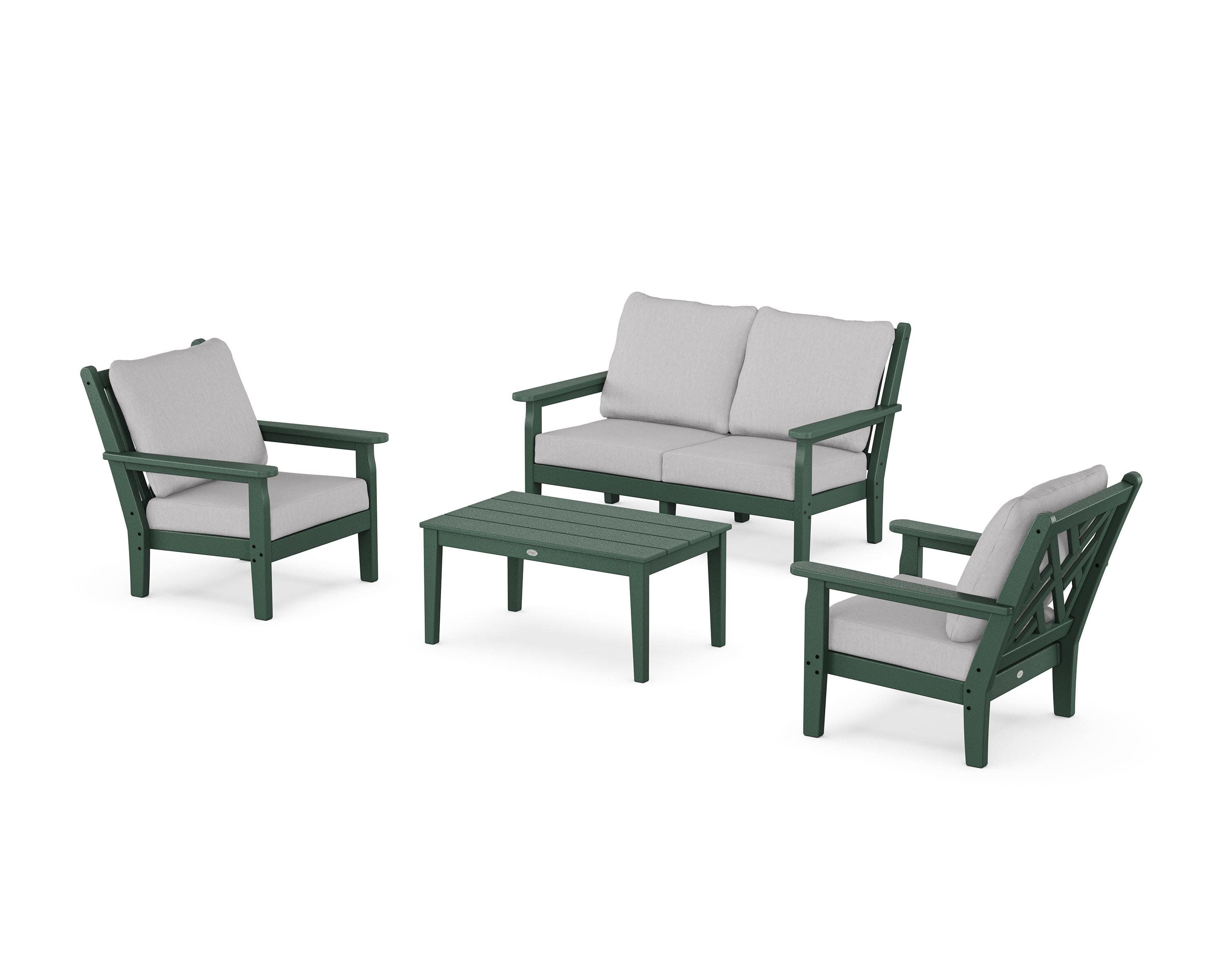 Chippendale 4-Piece Deep Seating Set with Loveseat in Green / Granite