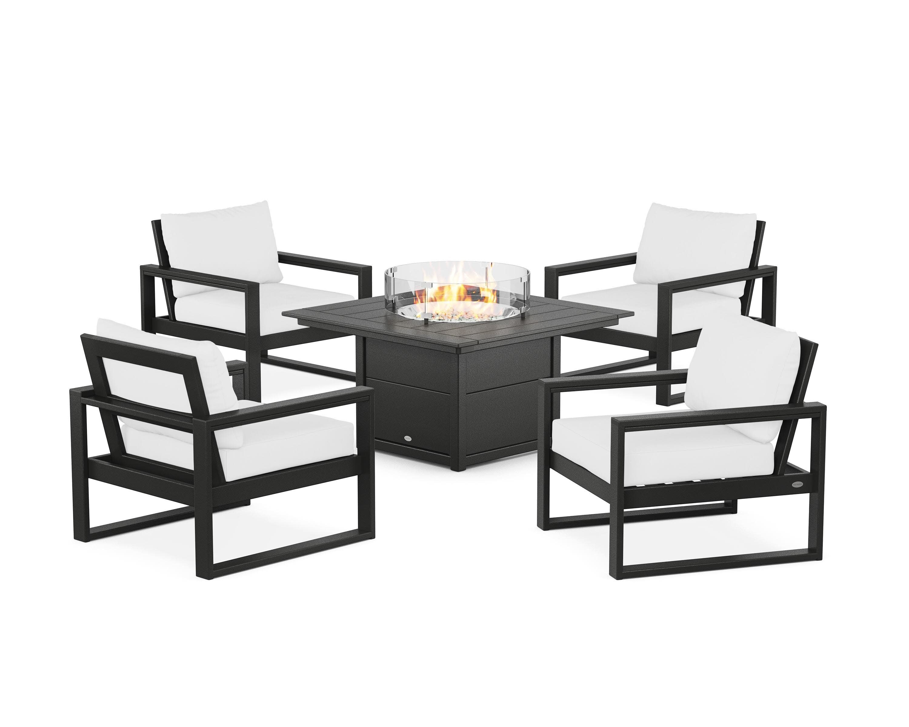 EDGE Sectional 5-Piece Deep Seating Set with Fire Pit Table in Black / Natural