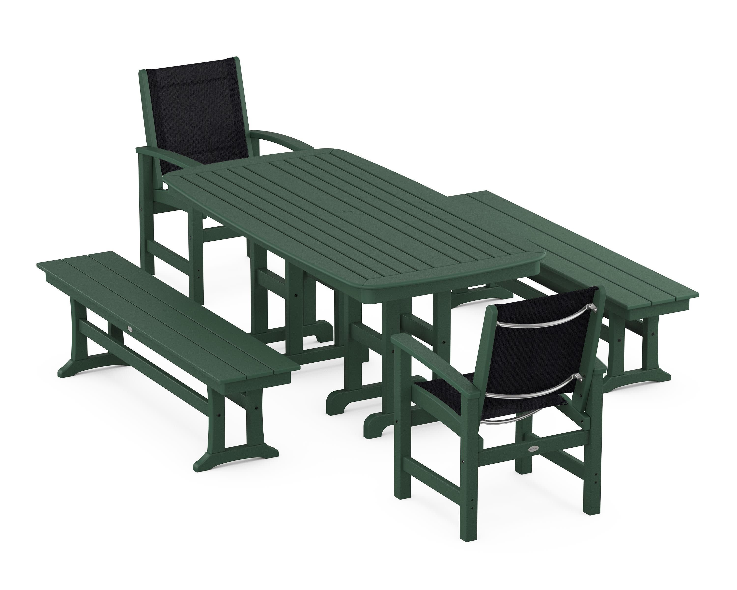 Coastal 5-Piece Dining Set in Green / Black Sling