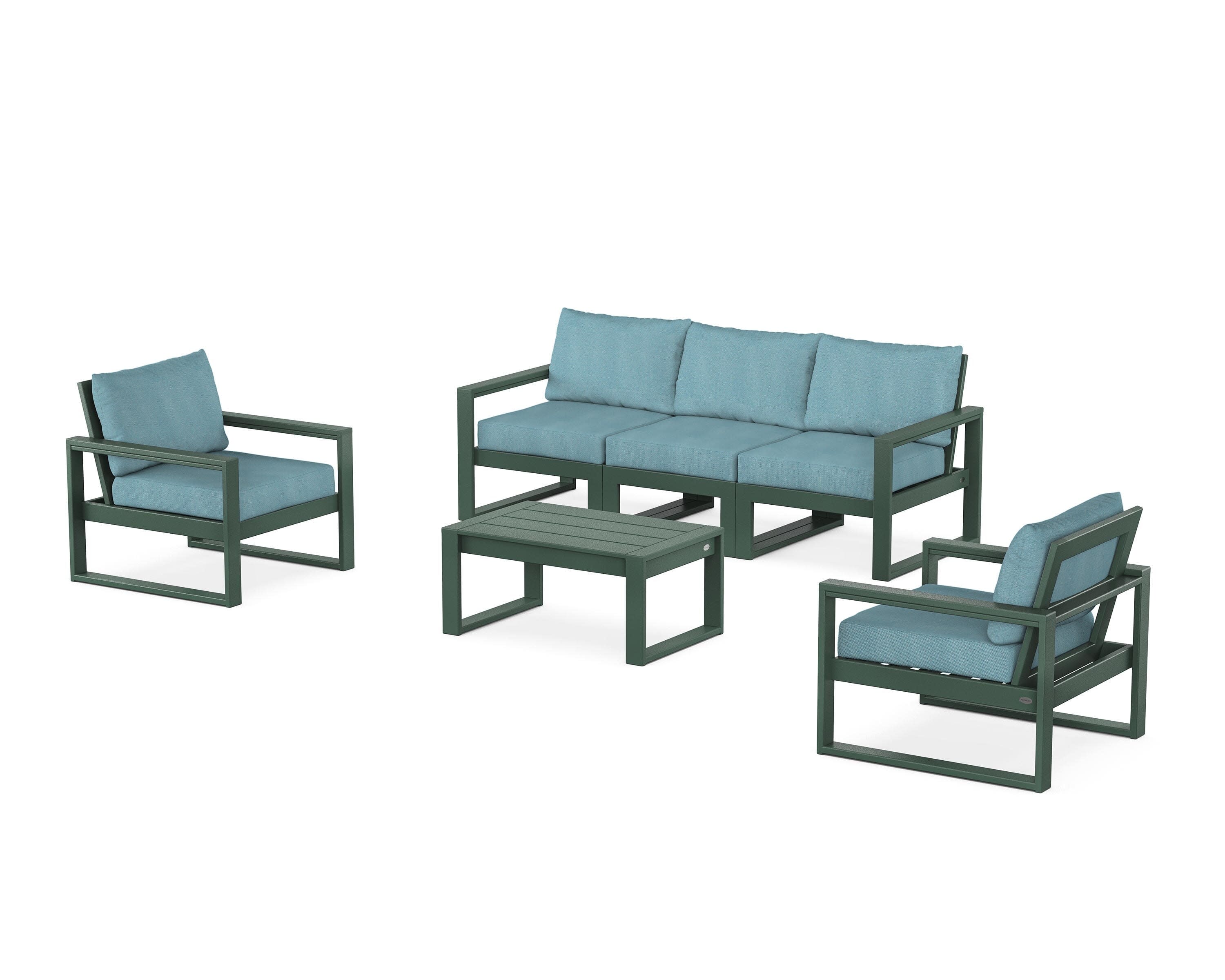 EDGE Sectional 4-Piece Deep Seating Set with Sofa in Green / Lattice Sky Blue
