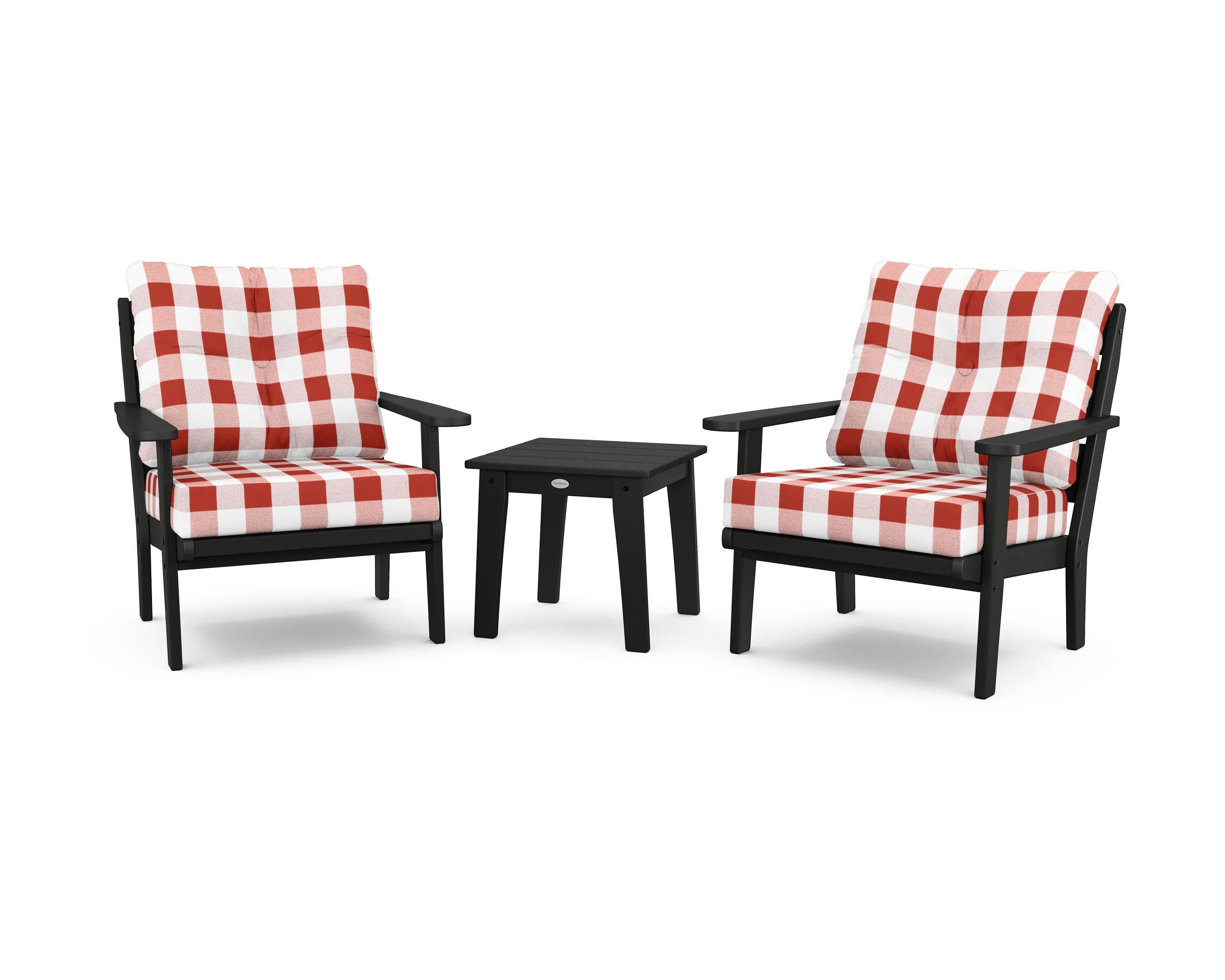 Lakeside 3-Piece Deep Seating Chair Set in Black / Buffalo Plaid Crimson