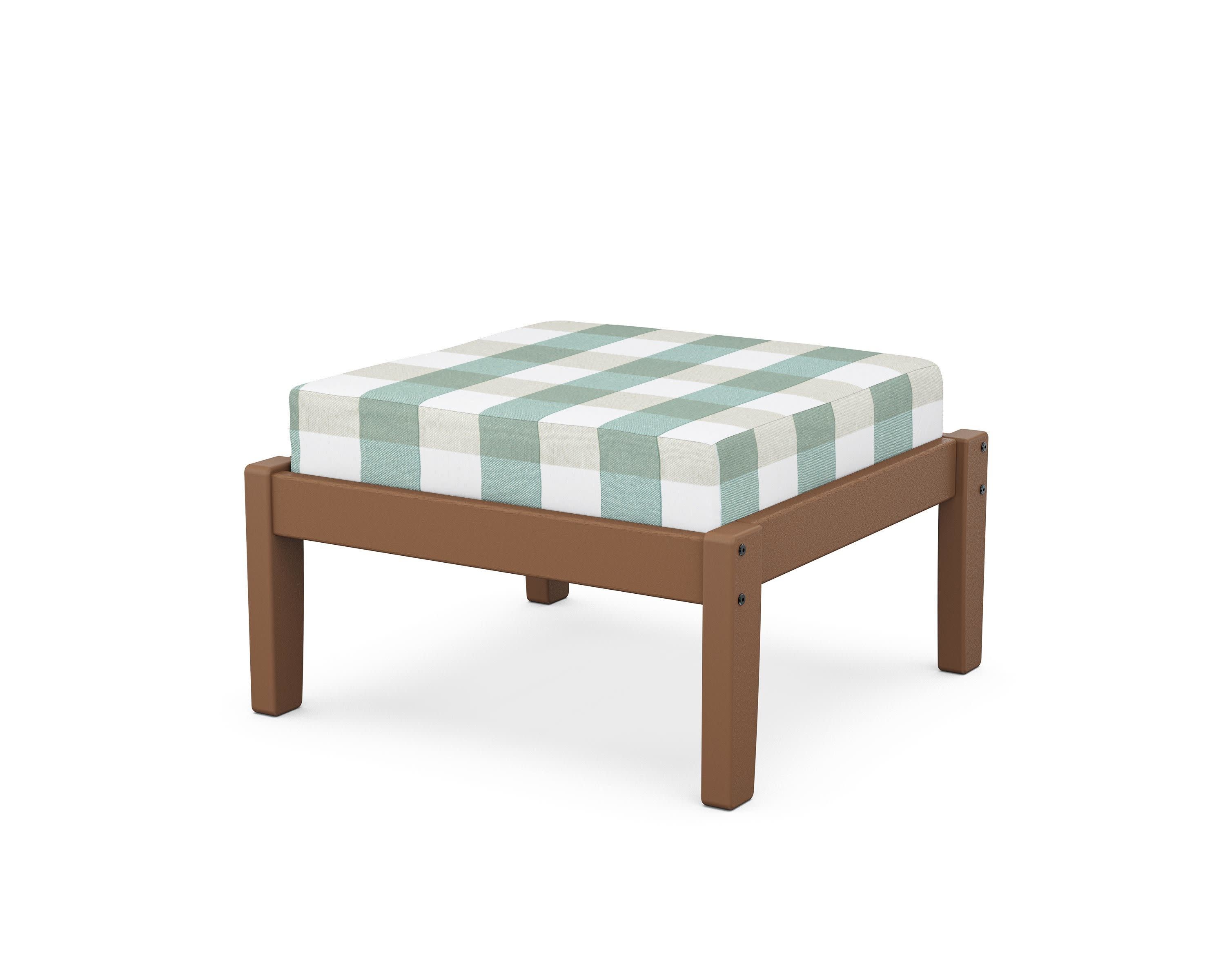 Deep Seating Ottoman in Teak / Buffalo Plaid Glacier Spa
