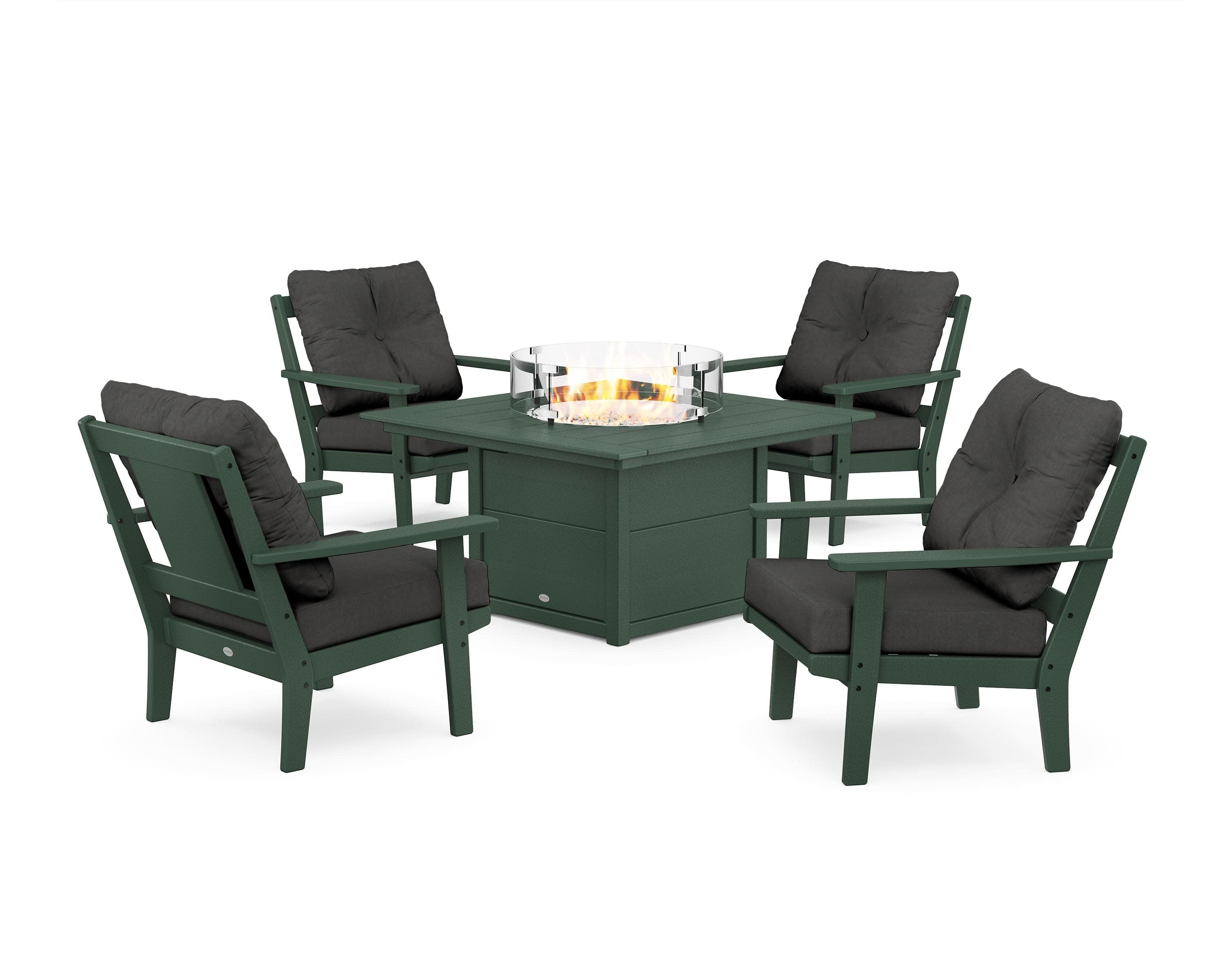 Prairie 5-Piece Deep Seating Set with Fire Pit Table in Green / Spectrum Carbon