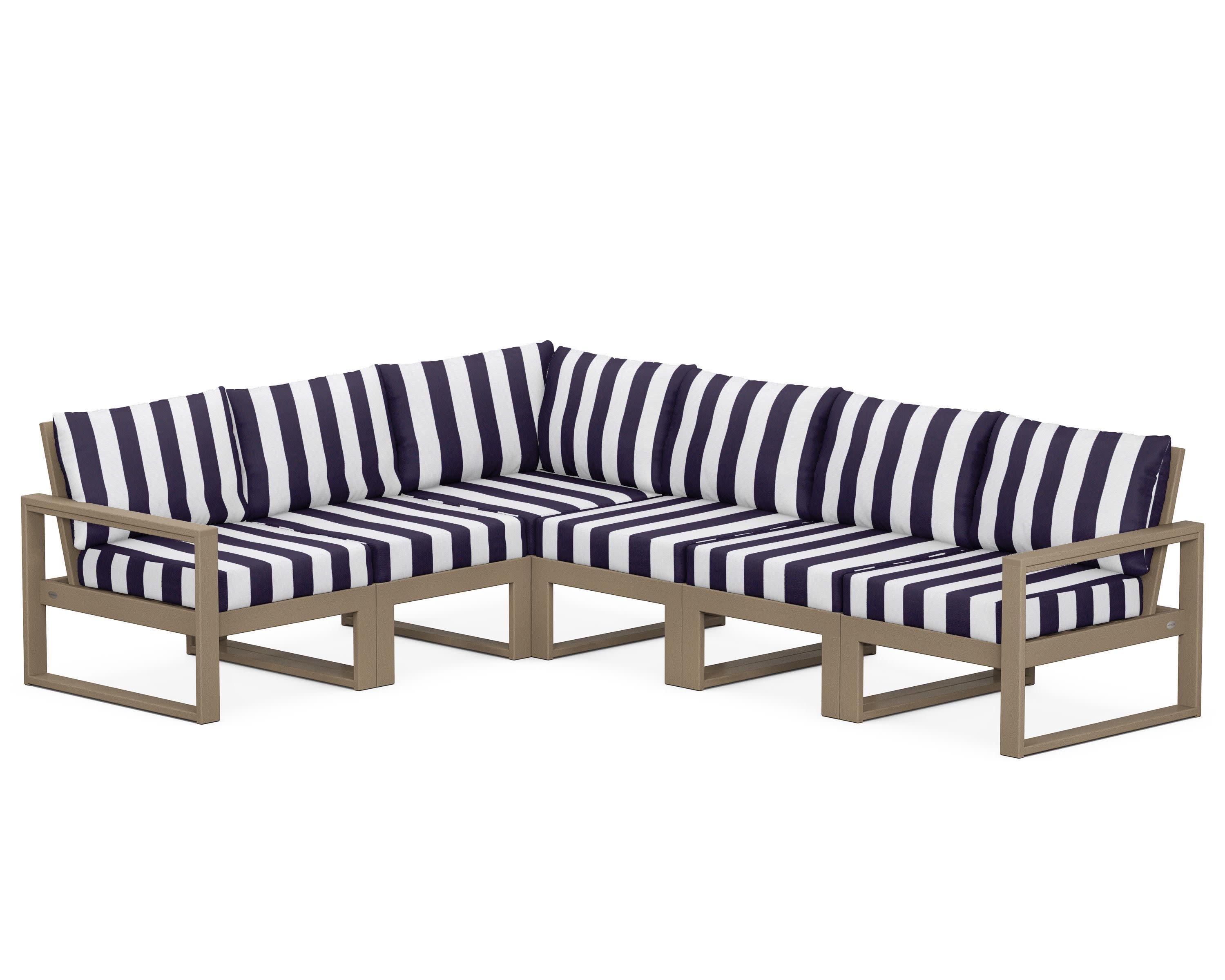 EDGE 6-Piece Modular Deep Seating Set in Vintage Sahara / Cabana Stripe Navy