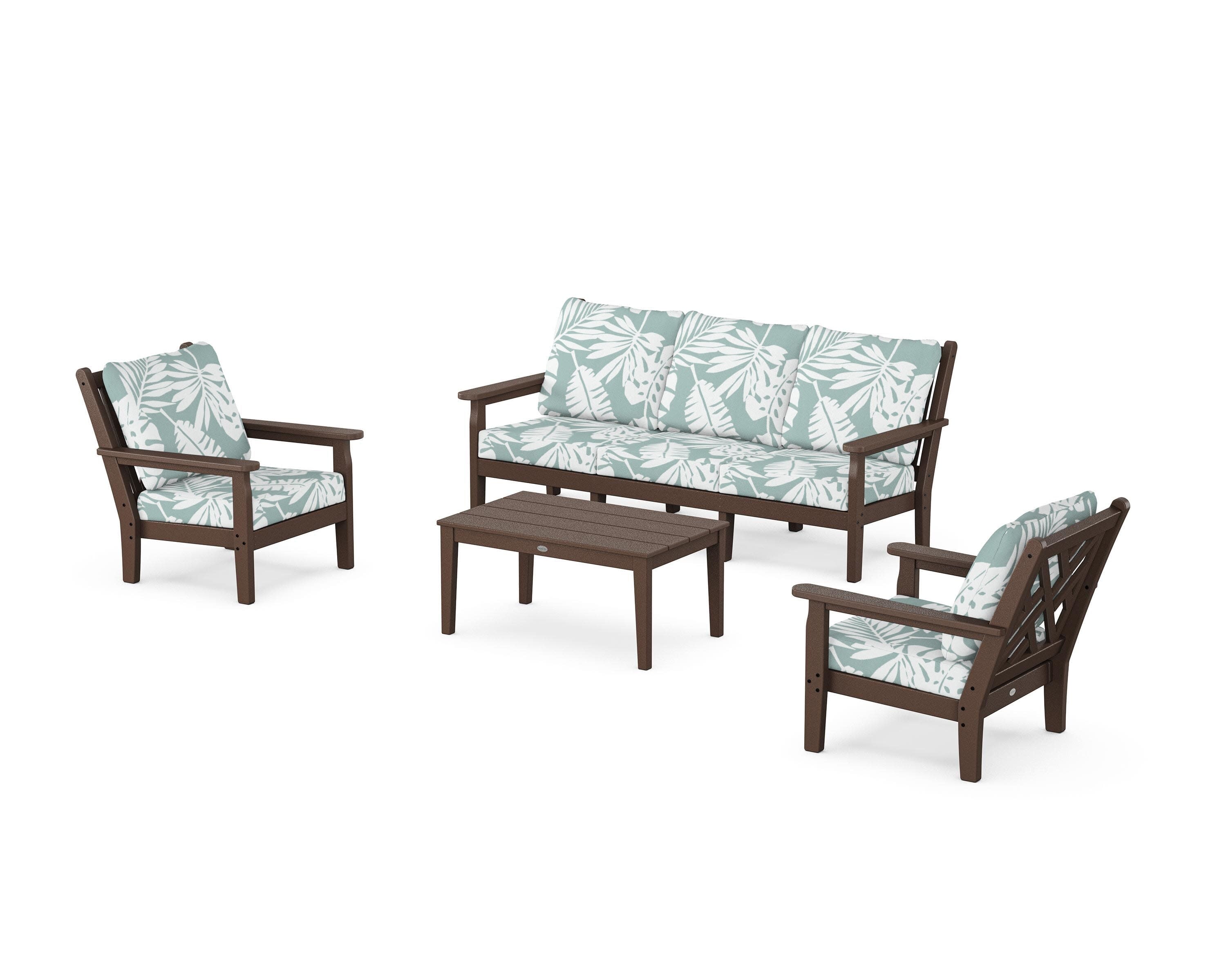 Chippendale 4-Piece Deep Seating Set with Sofa in Mahogany / Leaf Glacier Spa
