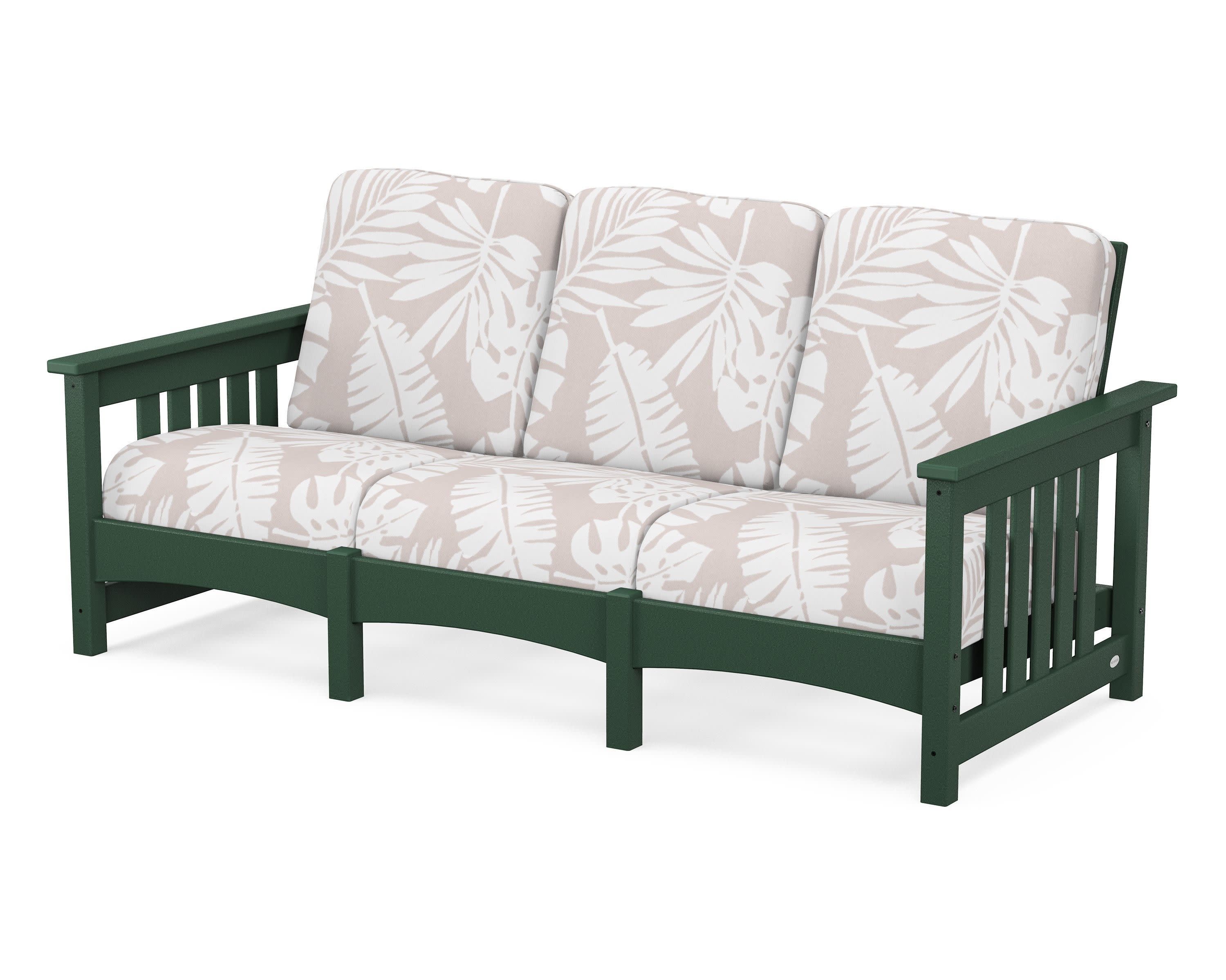 Club Mission Sofa in Green / Leaf Dune Burlap