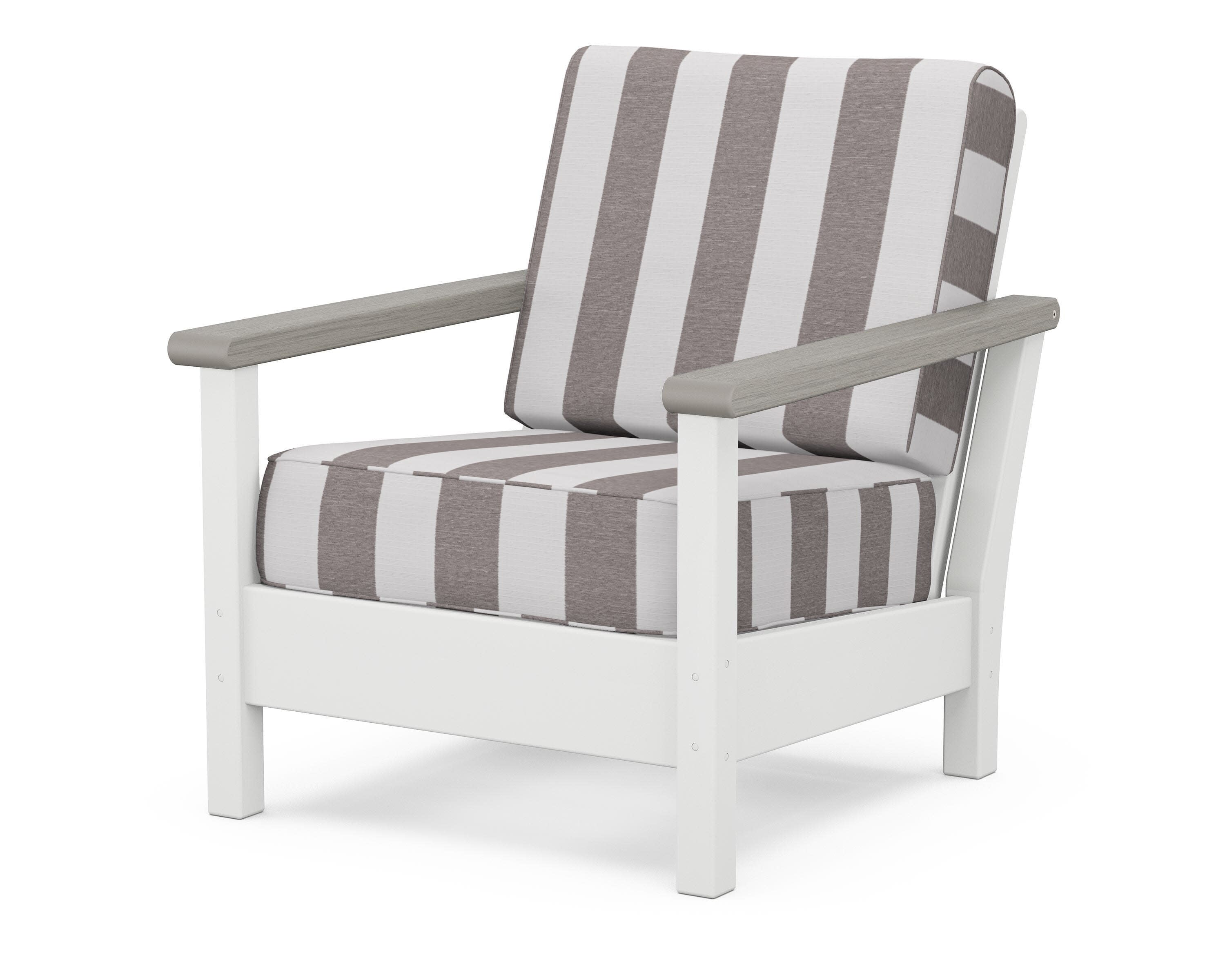 Harbour Deep Seating Chair in White / Driftwood / Cabana Stripe Grey Mist