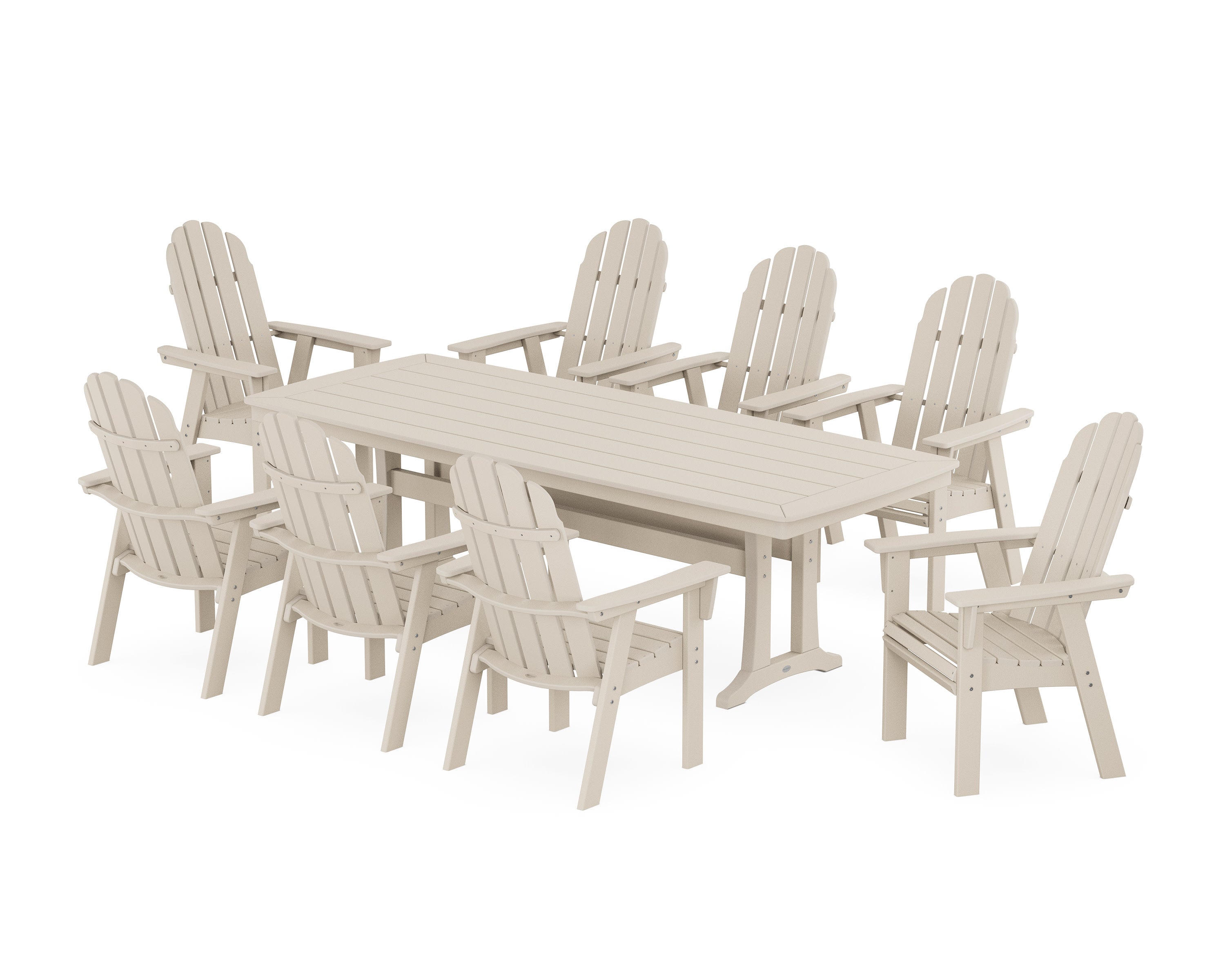 Vineyard Curveback Adirondack 9-Piece Dining Set with Trestle Legs in Sand