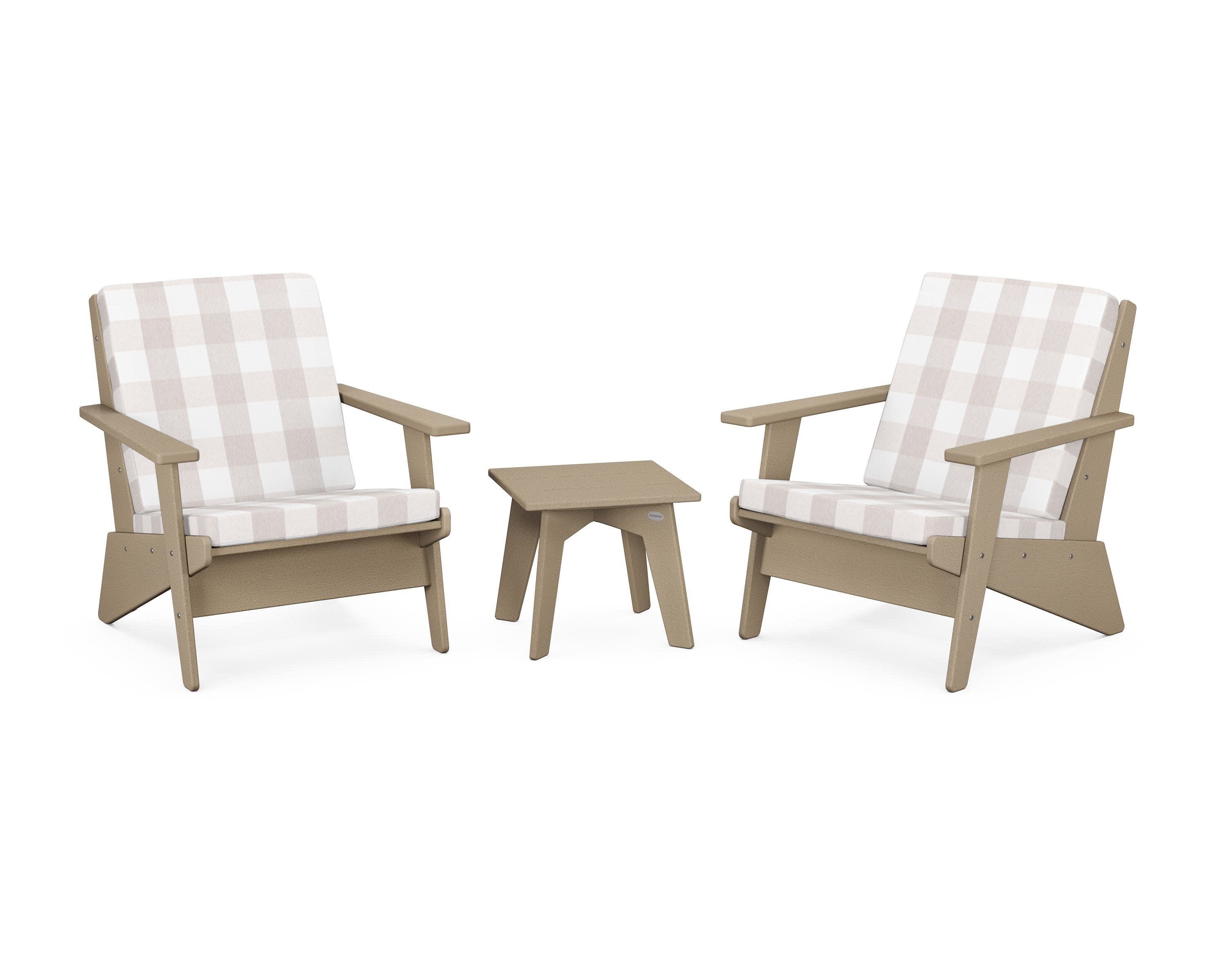 Riviera Modern Lounge 3-Piece Set in Vintage Sahara / Buffalo Plaid Dune Burlap