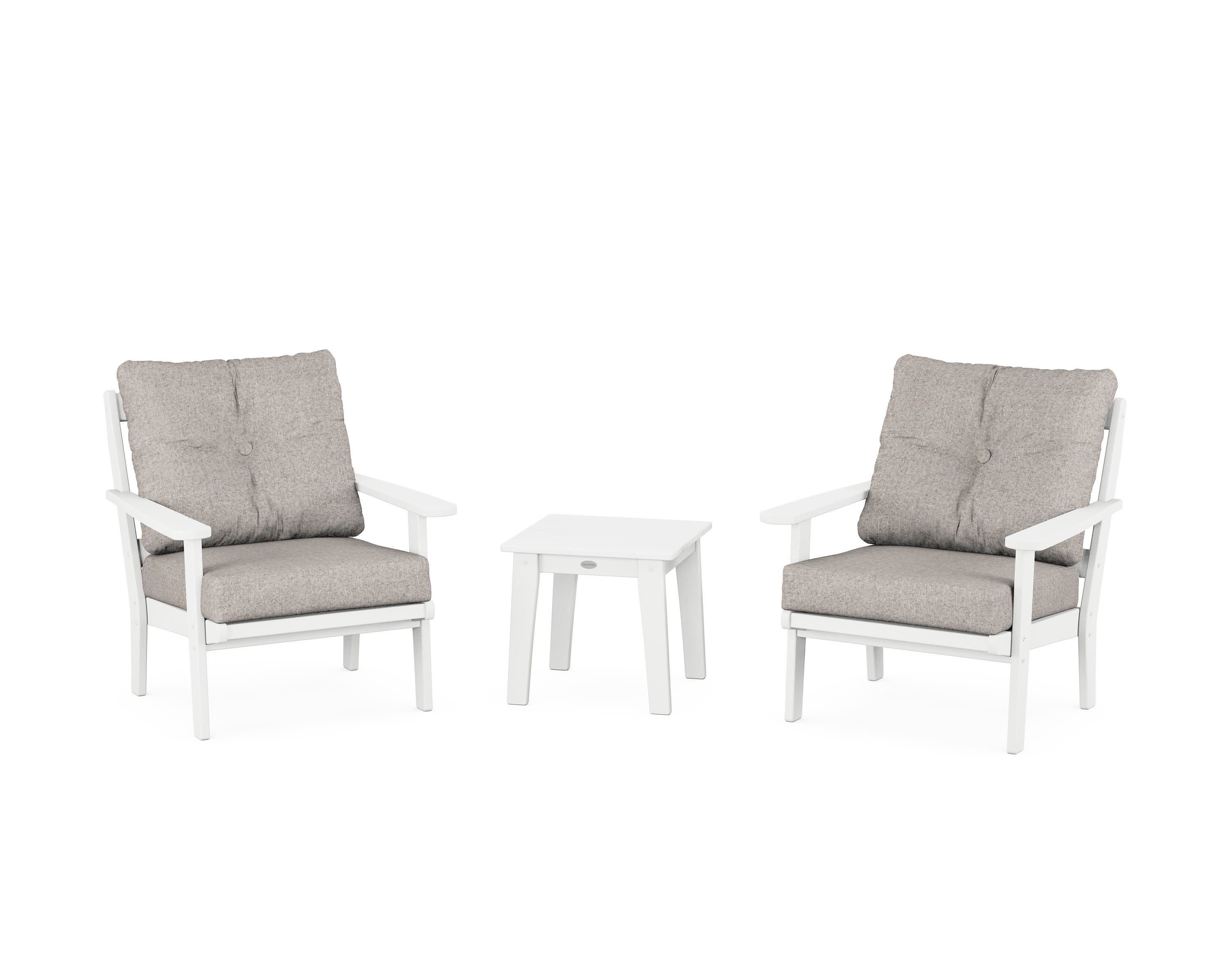 Mission 3-Piece Deep Seating Set in White / Weathered Tweed